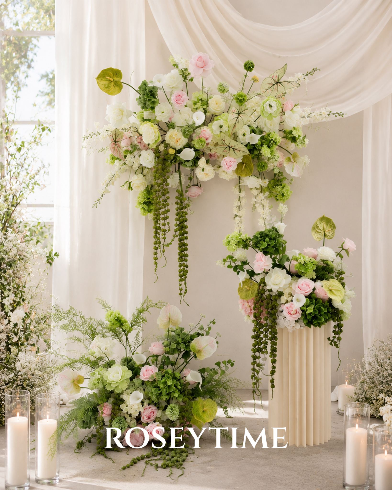 Roseytime White Garden Floral Set #RTS028
