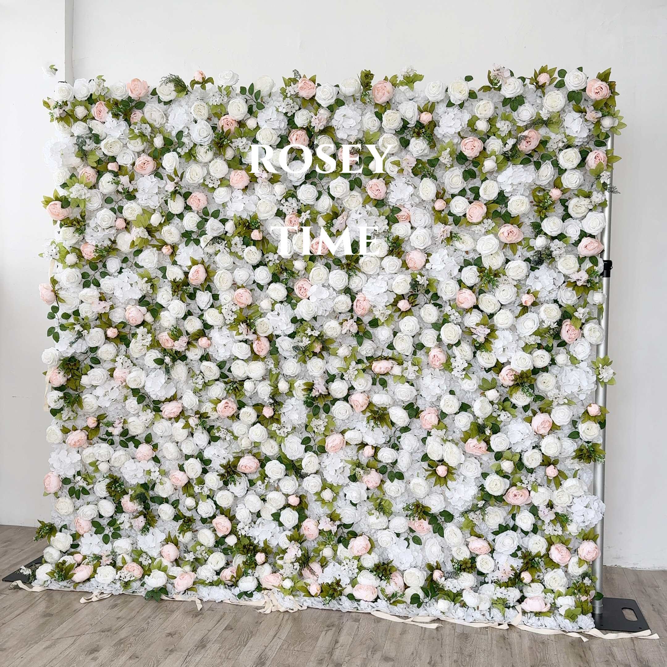 Roseytime 3D White&Green Flower Wall Roll Up Fabric Back #RTW199