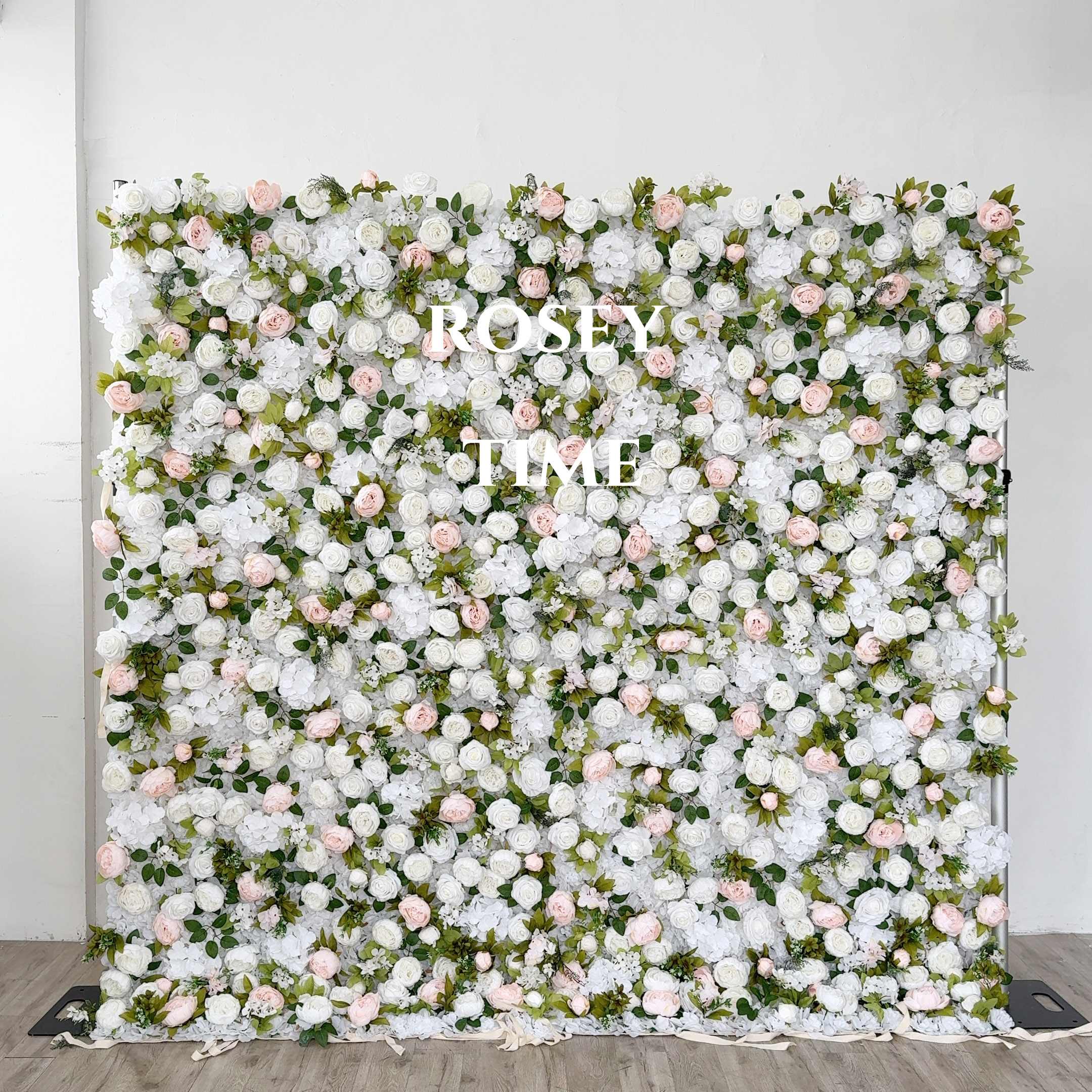 Roseytime 3D White&Green Flower Wall Roll Up Fabric Back #RTW199