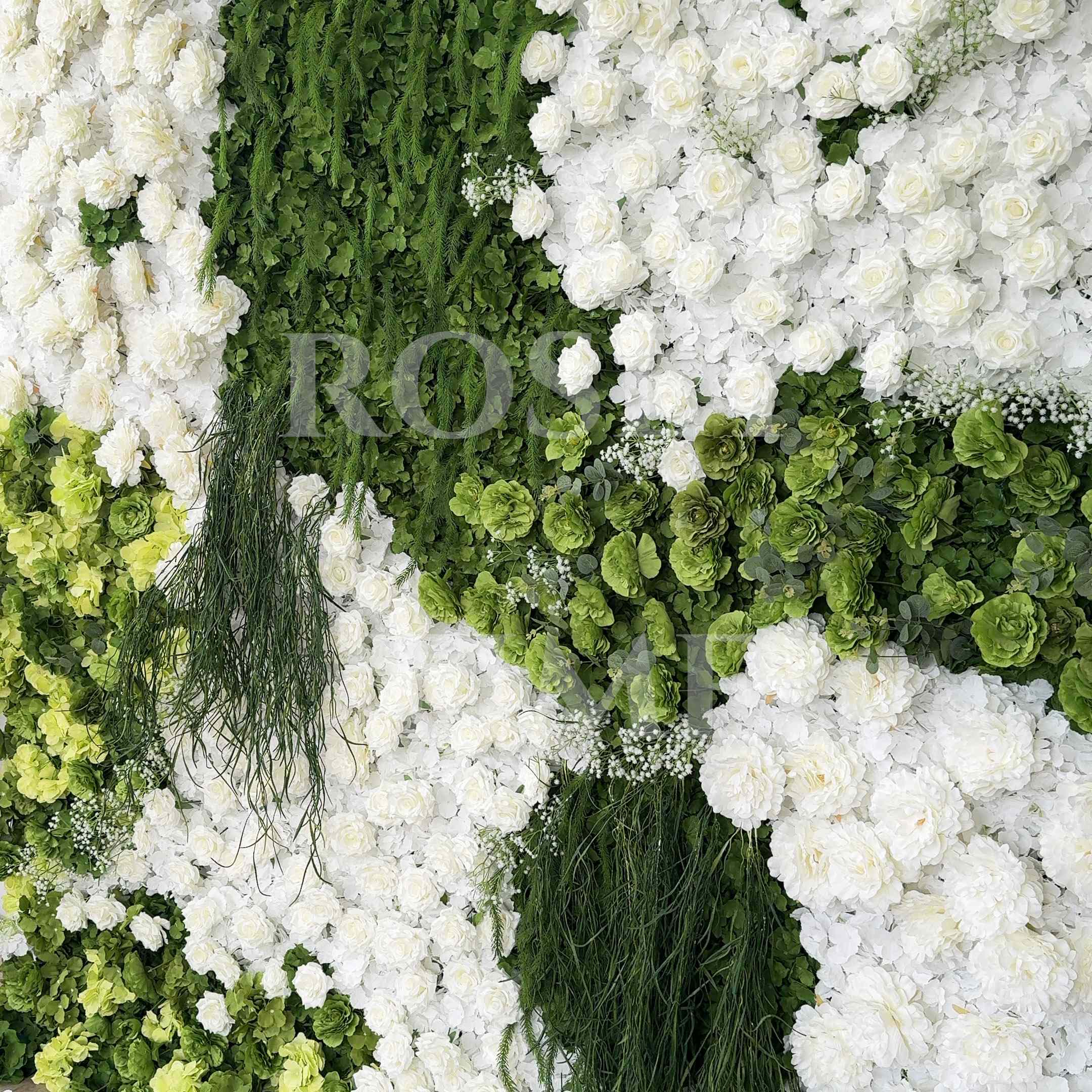 Roseytime 3D White&Green Flower Wall Roll Up Fabric Back #RTW361
