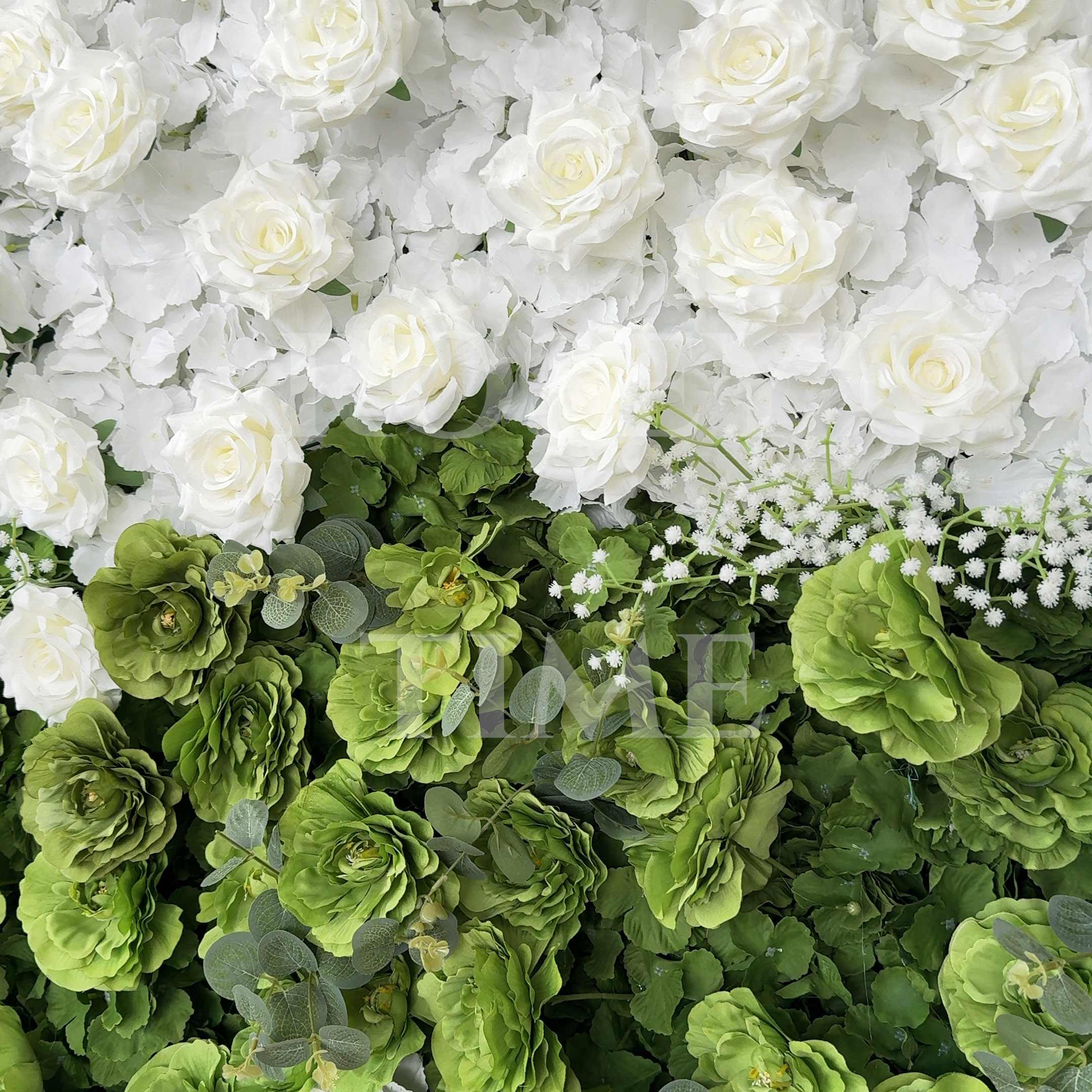 Roseytime 3D White&Green Flower Wall Roll Up Fabric Back #RTW361
