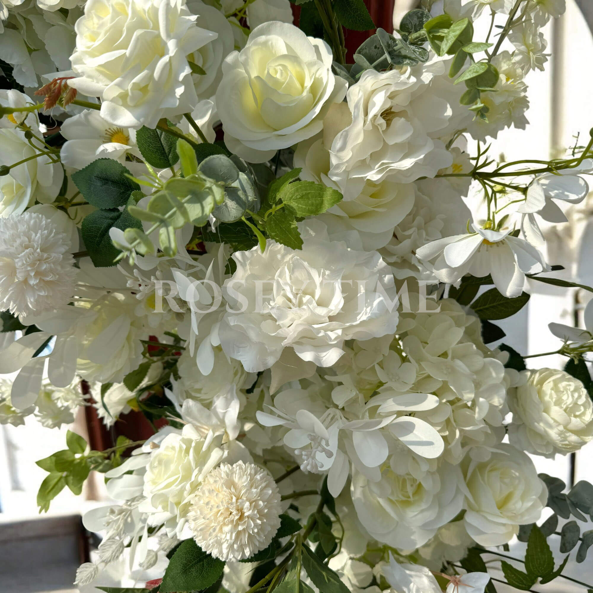 Roseytime White&Green Flower Pillars Arch with Frame #RTP012