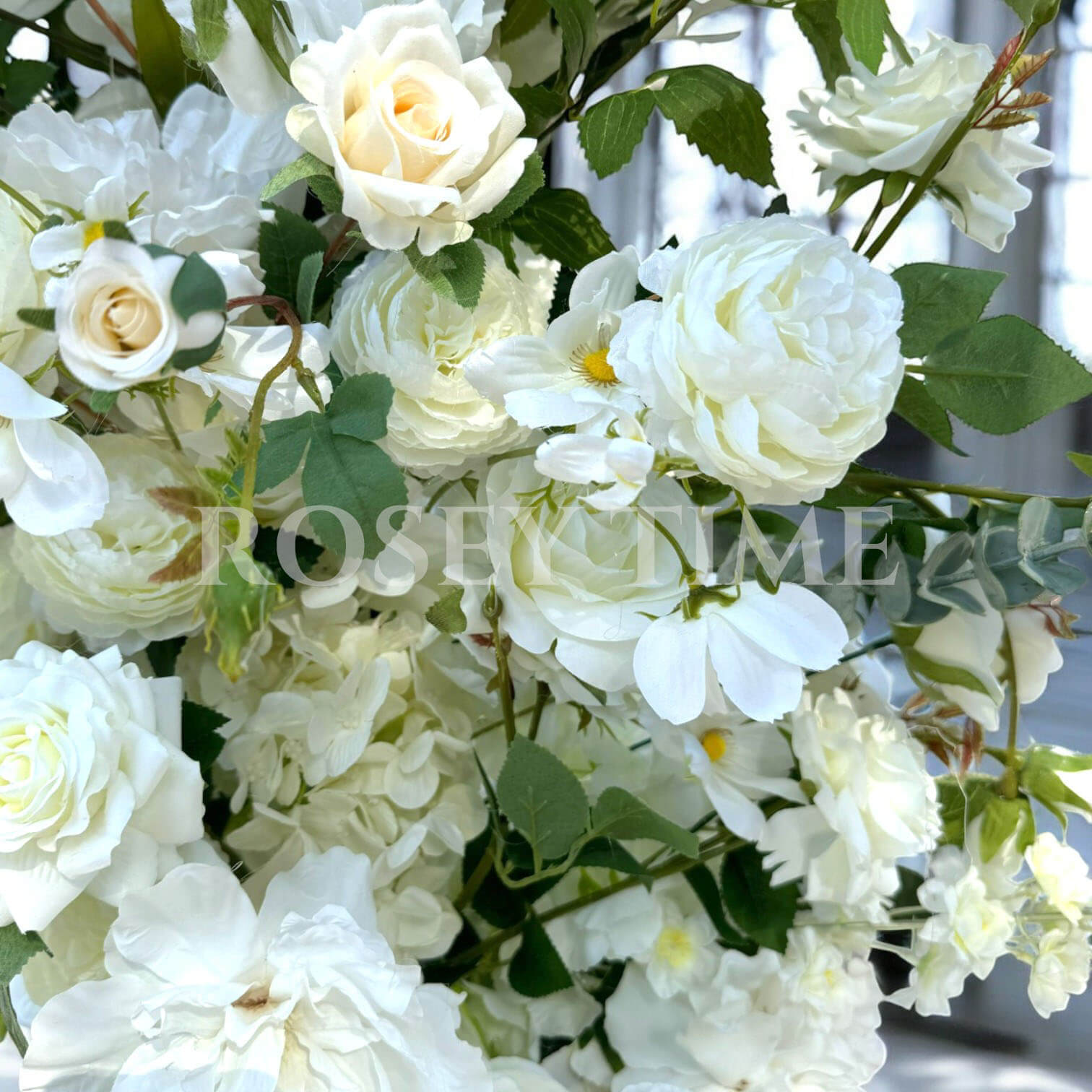 Roseytime White&Green Flower Pillars Arch with Frame #RTP012