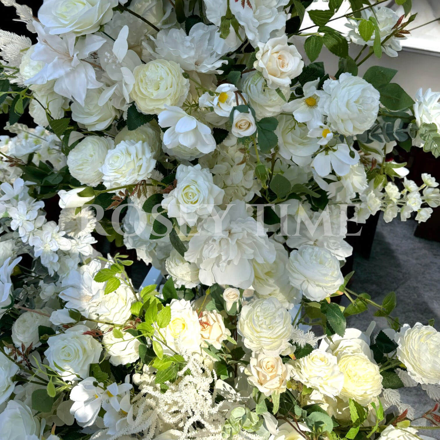 Roseytime White&Green Flower Pillars Arch with Frame #RTP012