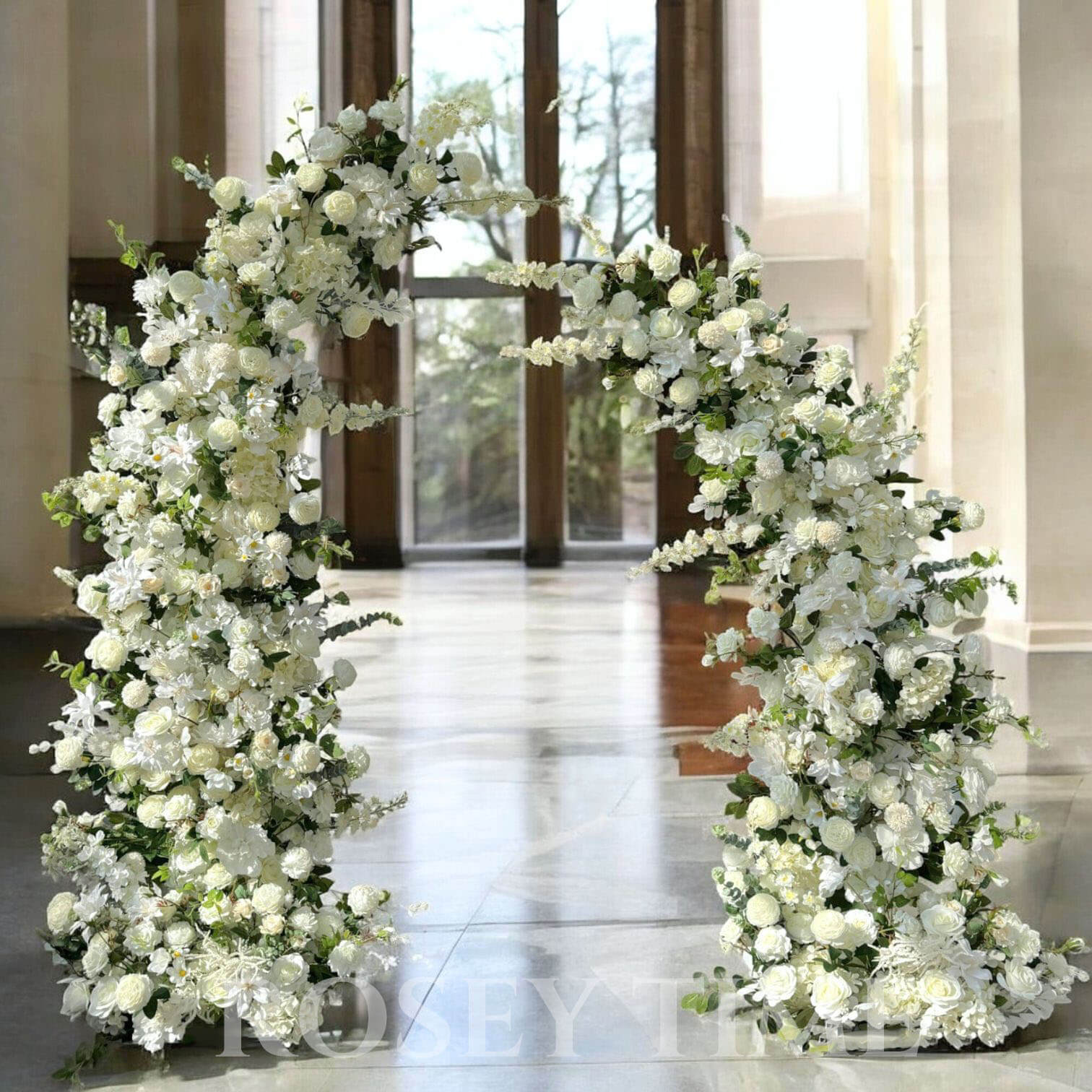 Roseytime White&Green Flower Pillars Arch with Frame #RTP012