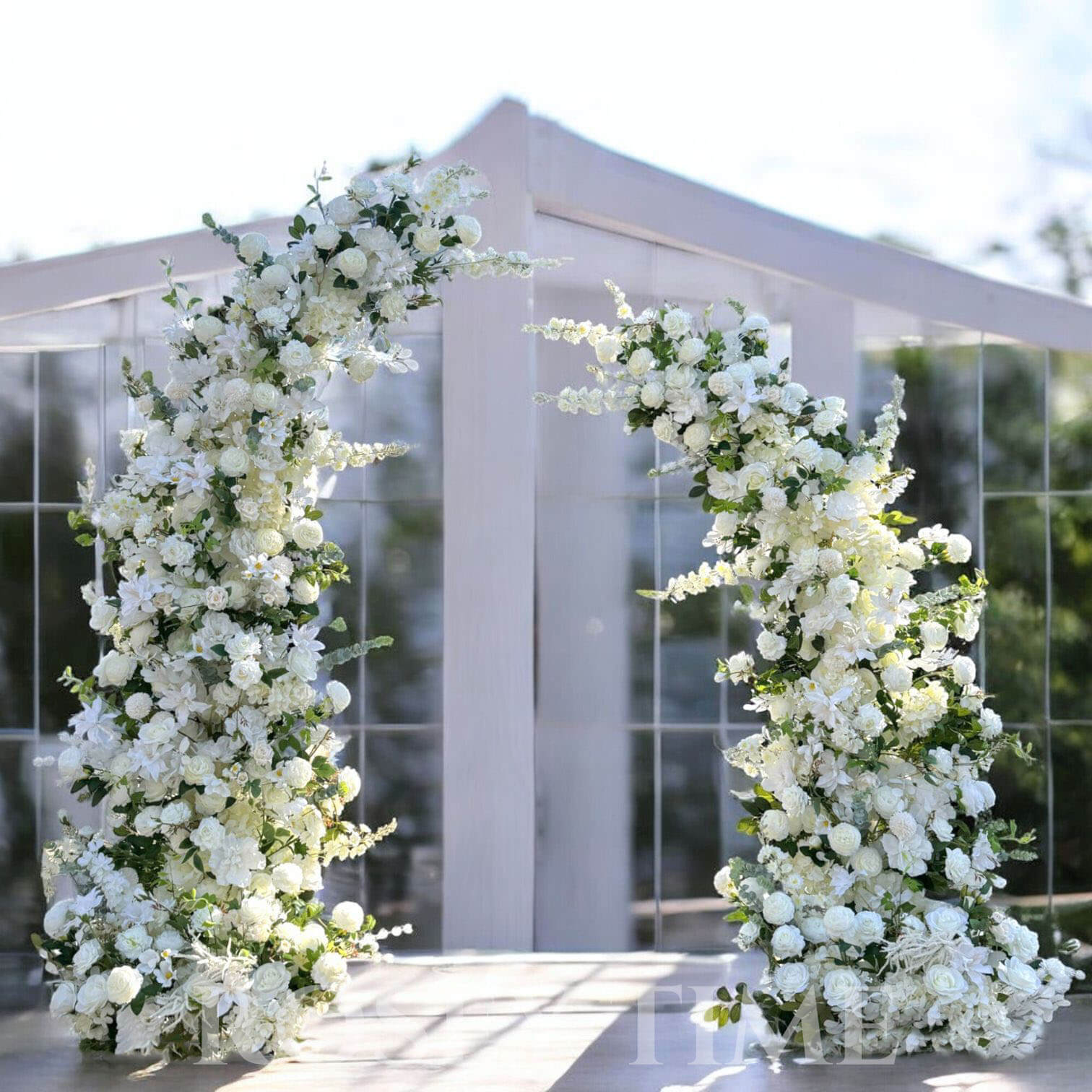 Roseytime White&Green Flower Pillars Arch with Frame #RTP012