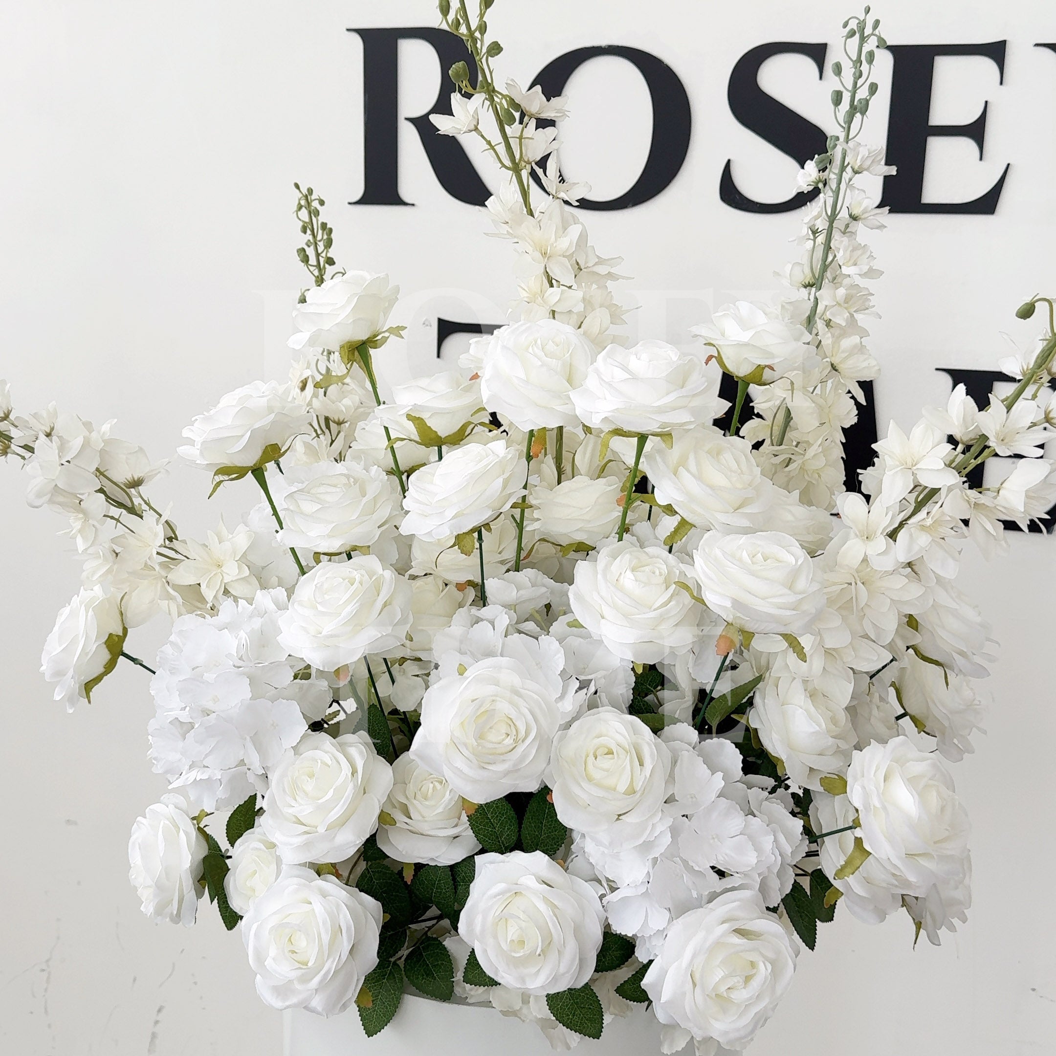 Roseytime White Roses S-Curve Flower Arch Arrangement #RTA465