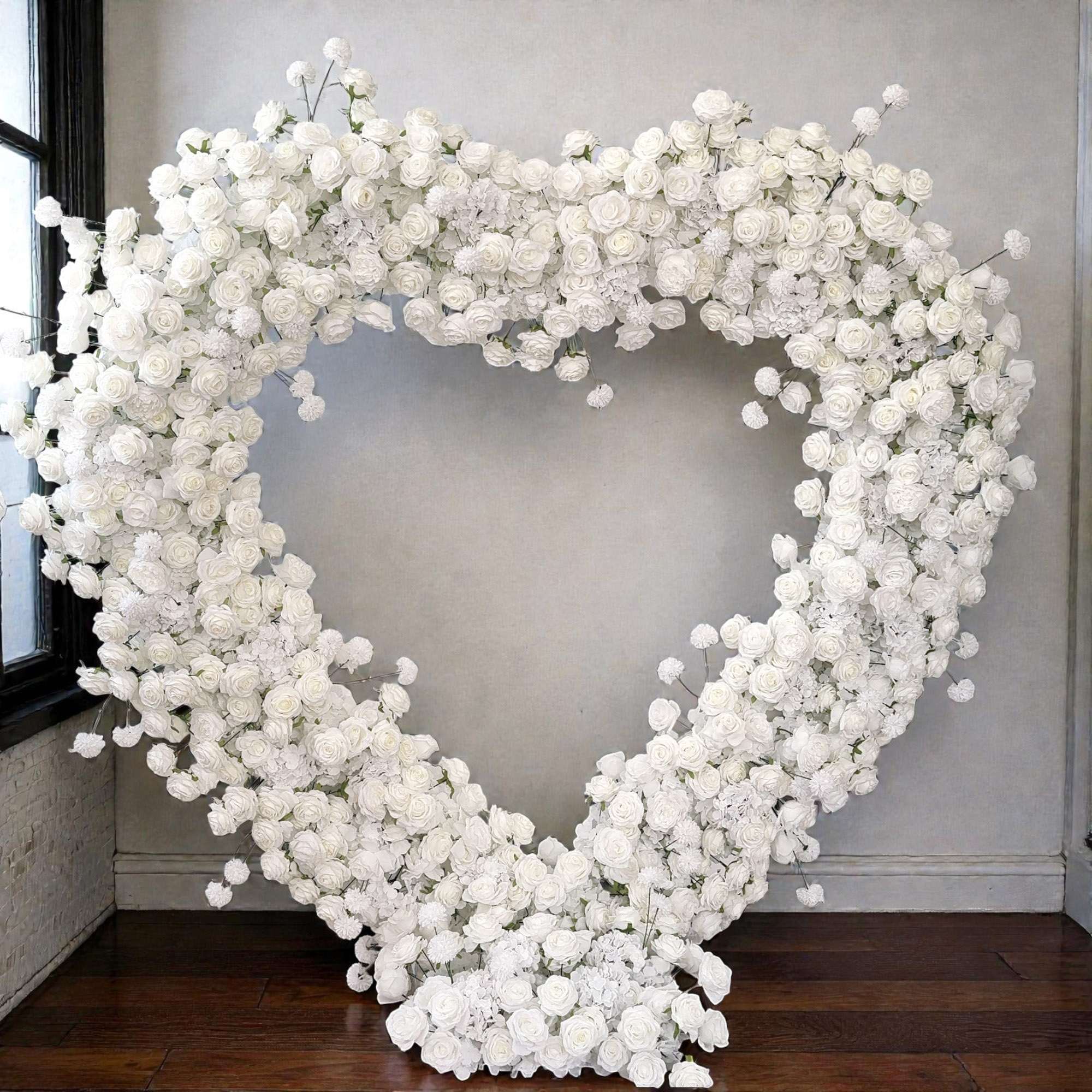 RoseyTime White Rose Heart Flower Arch With Frame Foam Back #RTA394