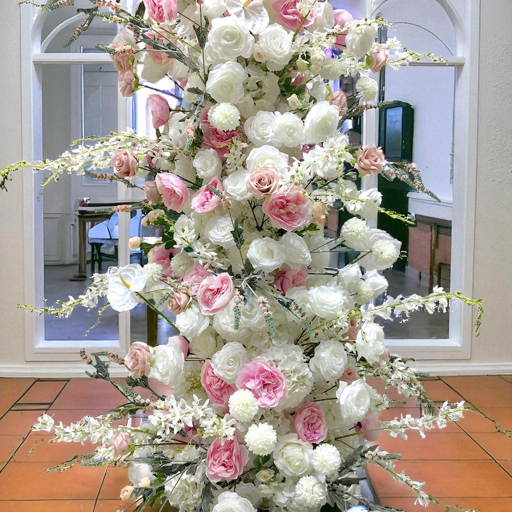 RoseyTime White&Pink Flower Arch n-shape Round Arch #RTA155