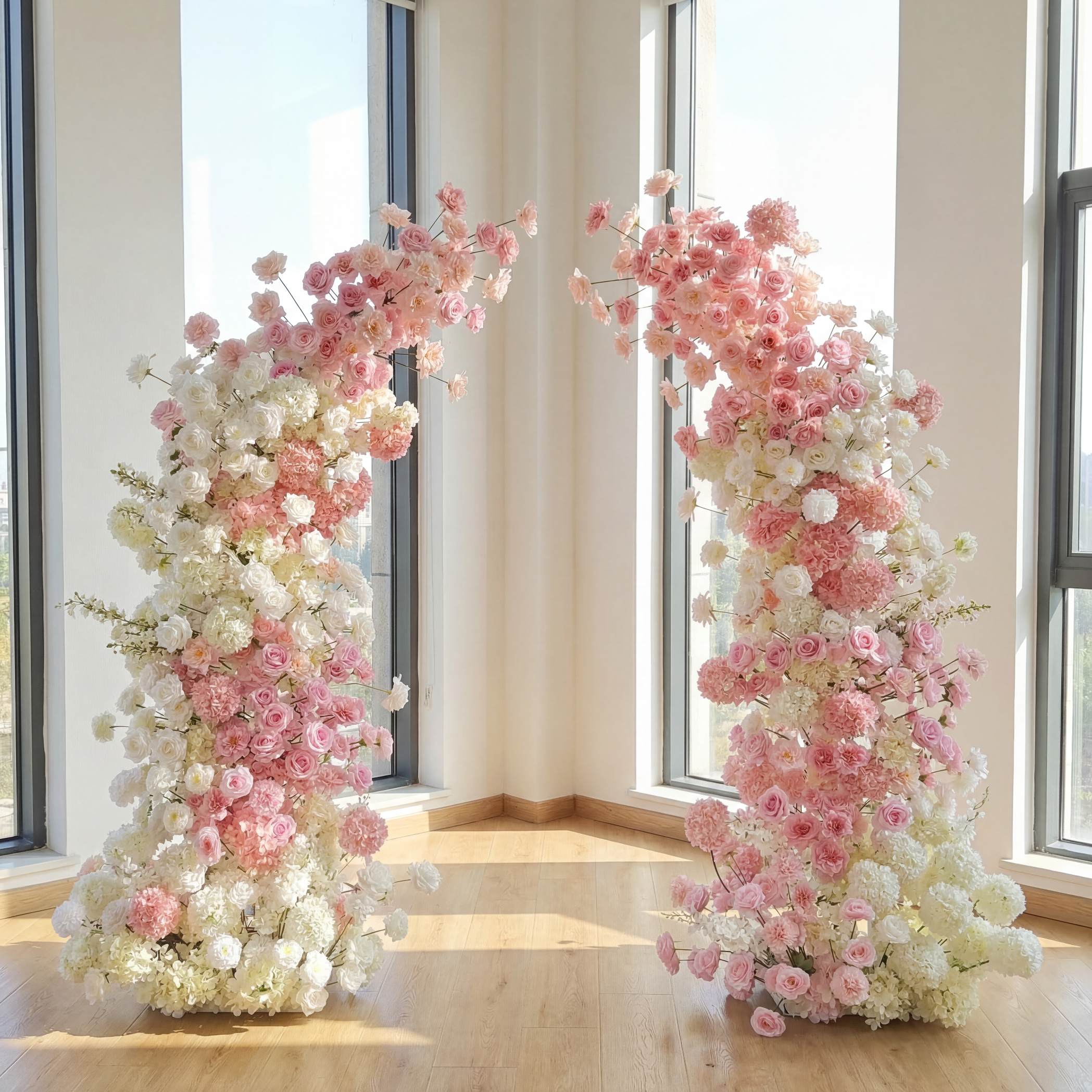 Roseytime White&Pink Flower Pillars Arch with Frame #RTP108