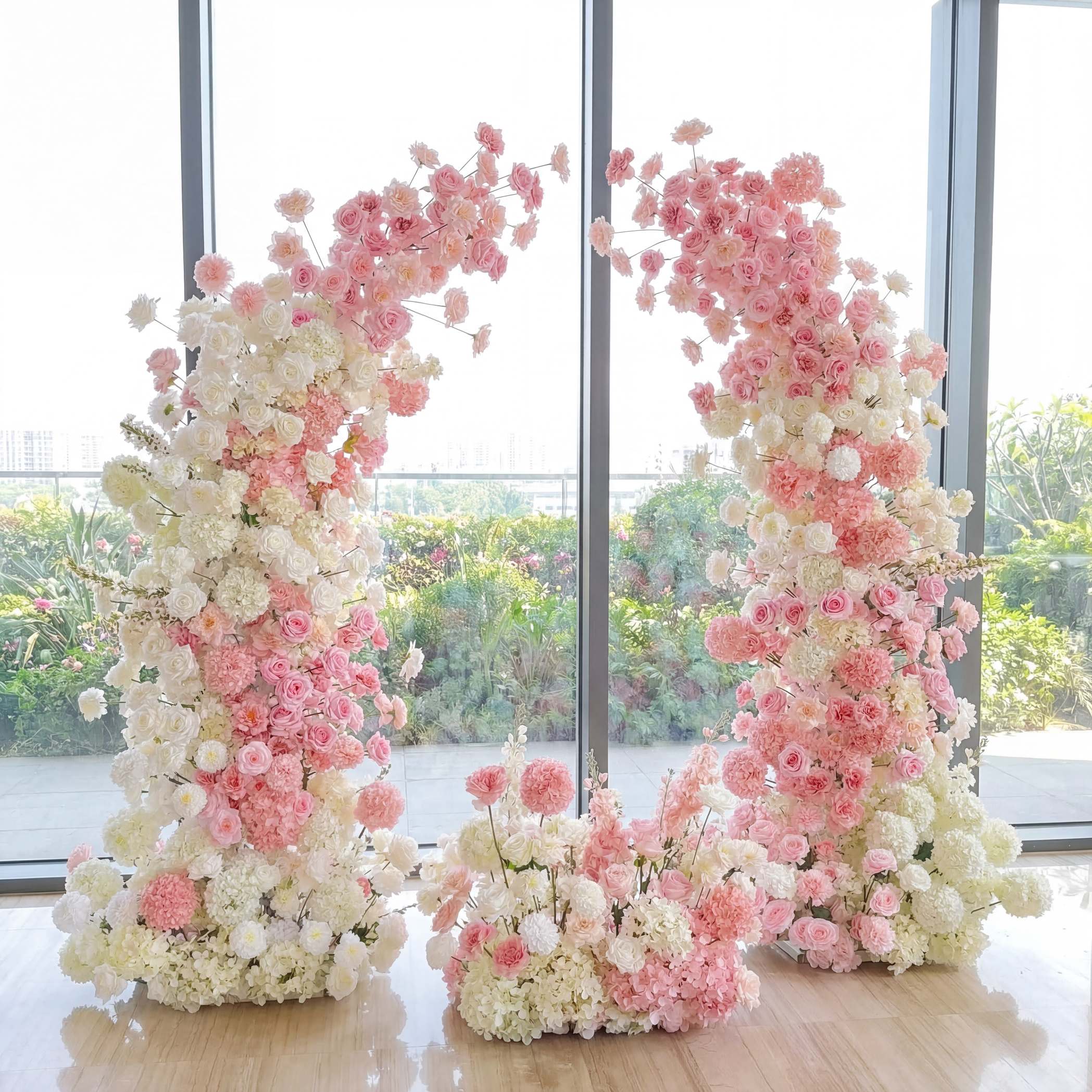 Roseytime White&Pink Flower Pillars Arch with Frame #RTP108