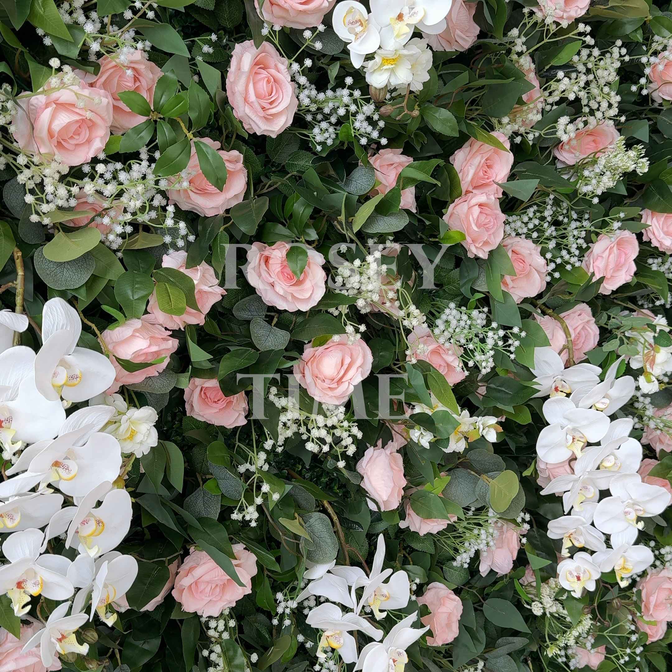 Roseytime 5D Greenery Pink Flower Wall Roll Up Fabric Back #RTW354