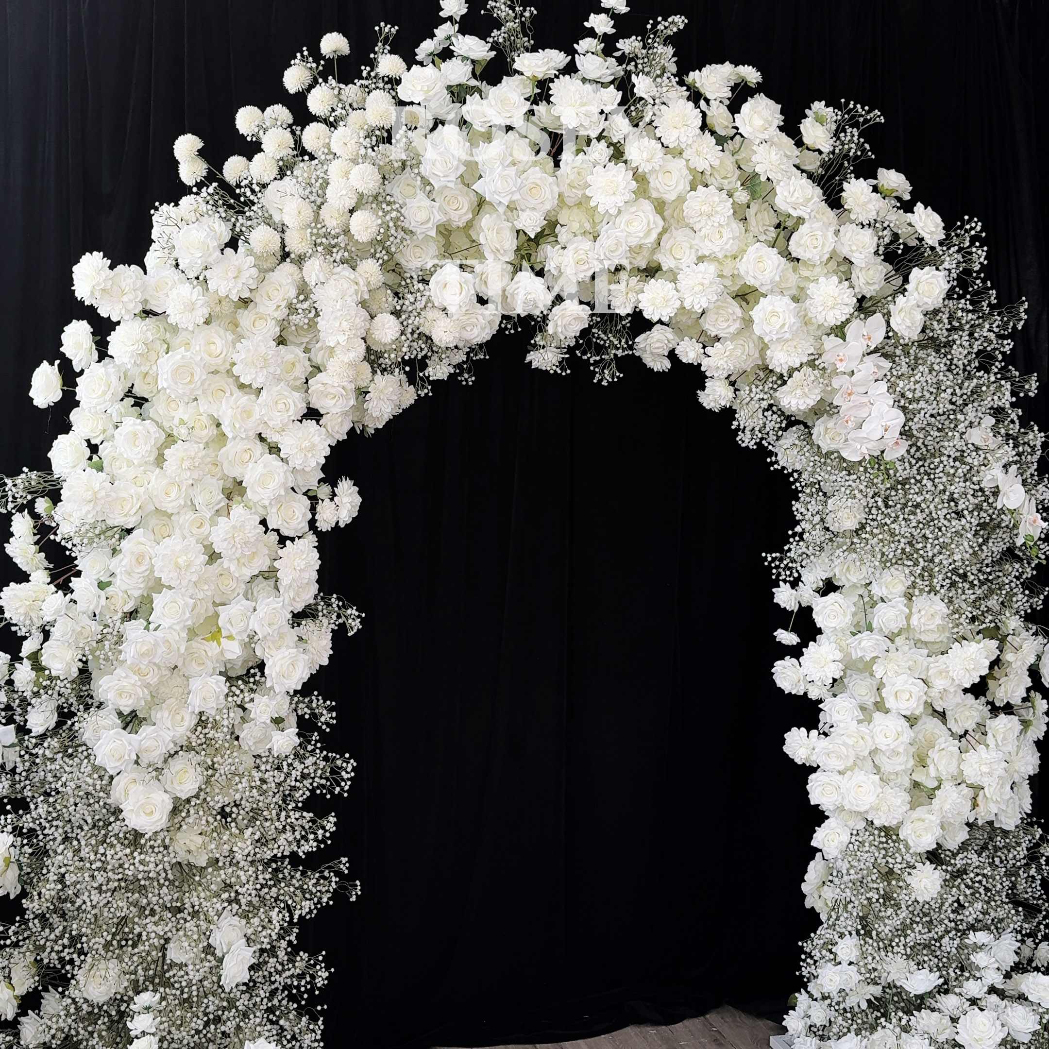 RoseyTime White Roses&Baby's Breath Flower Arch n-shape Round Arch #RTA151