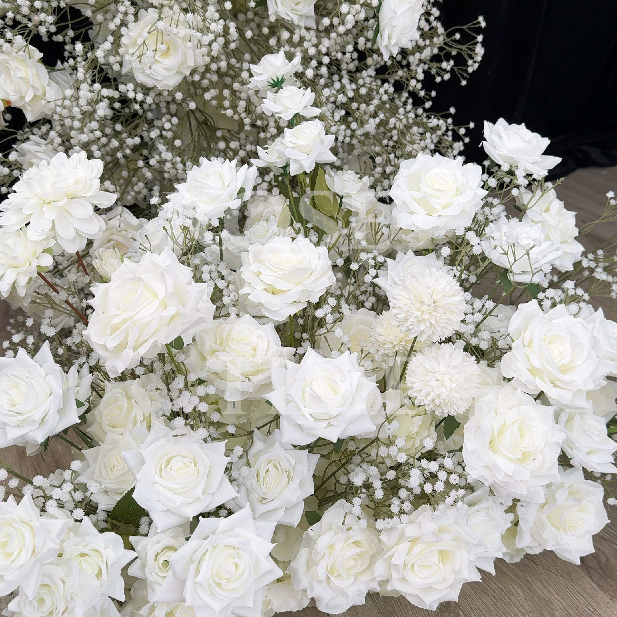 RoseyTime White Roses&Baby's Breath Flower Arch n-shape Round Arch #RTA151