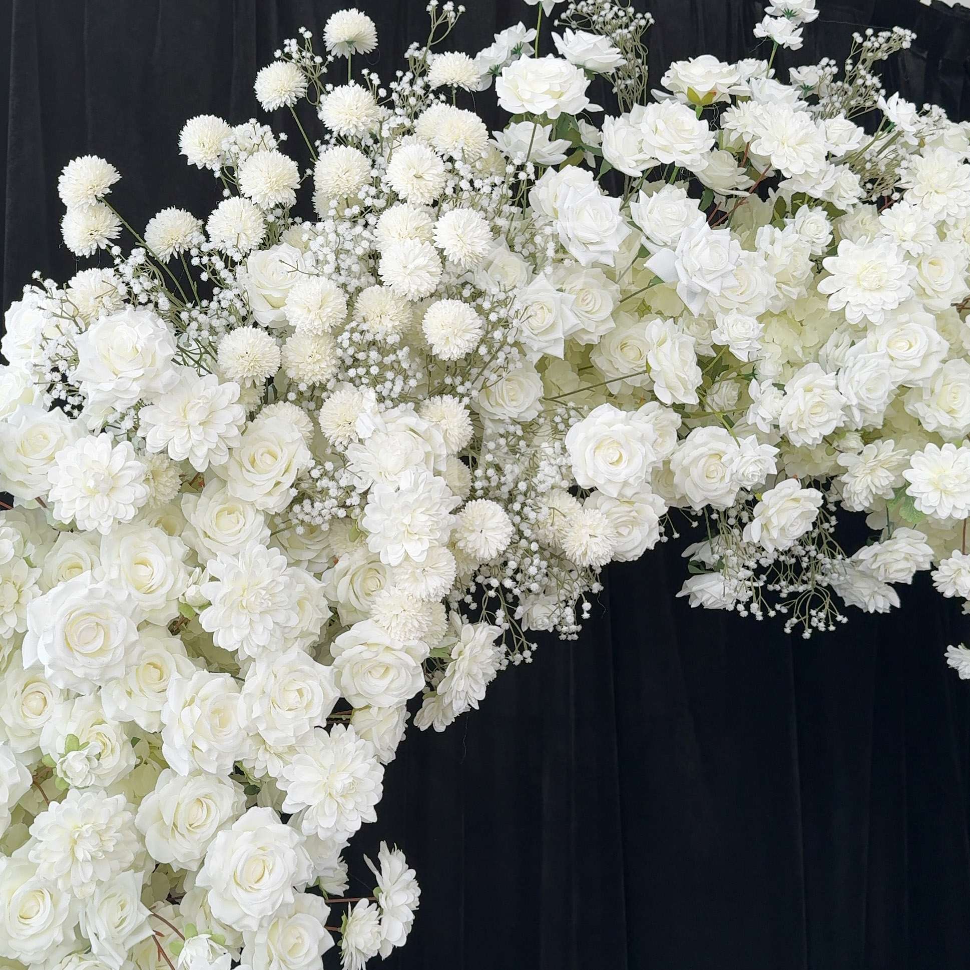 RoseyTime White Roses&Baby's Breath Flower Arch n-shape Round Arch #RTA151
