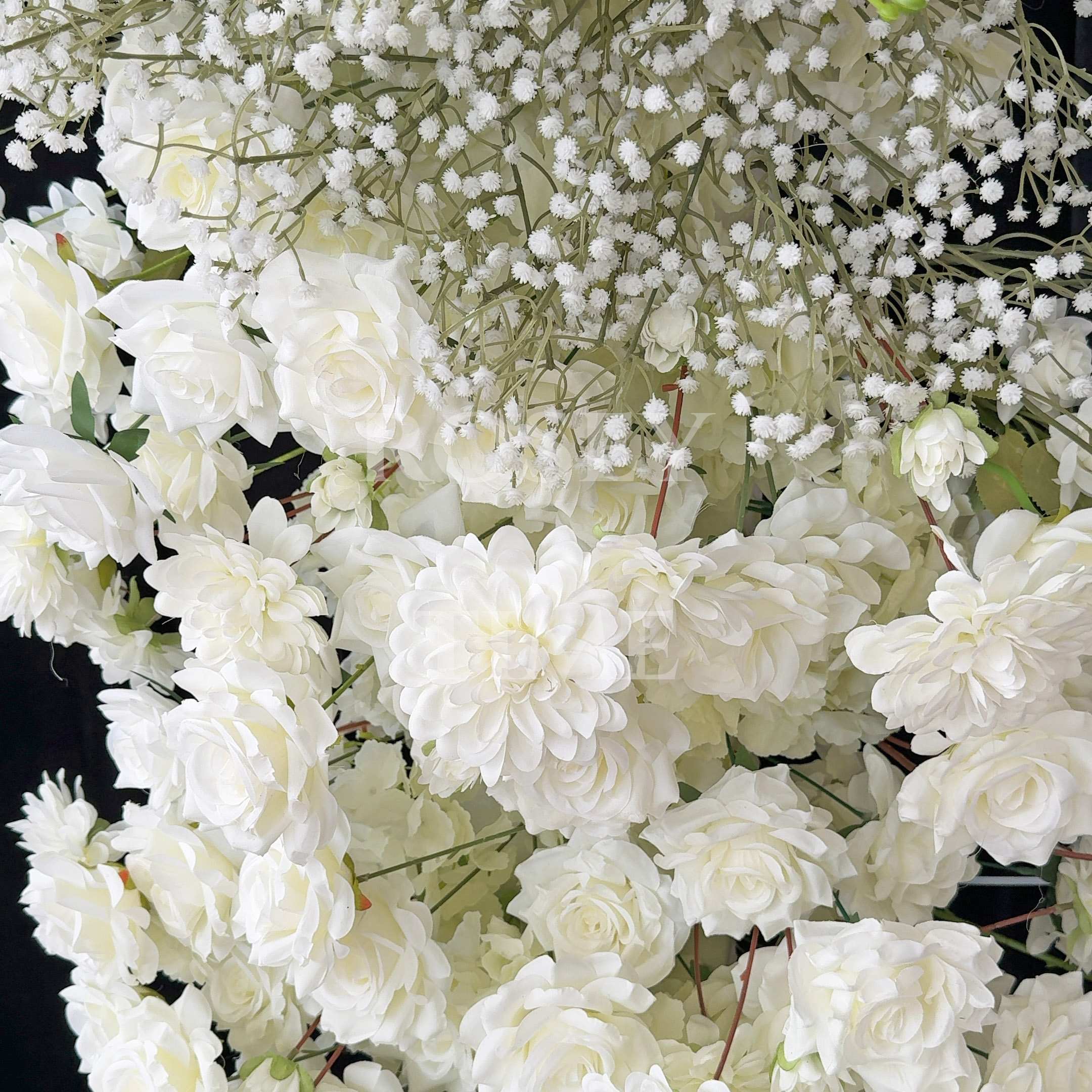 RoseyTime White Roses&Baby's Breath Flower Arch n-shape Round Arch #RTA151