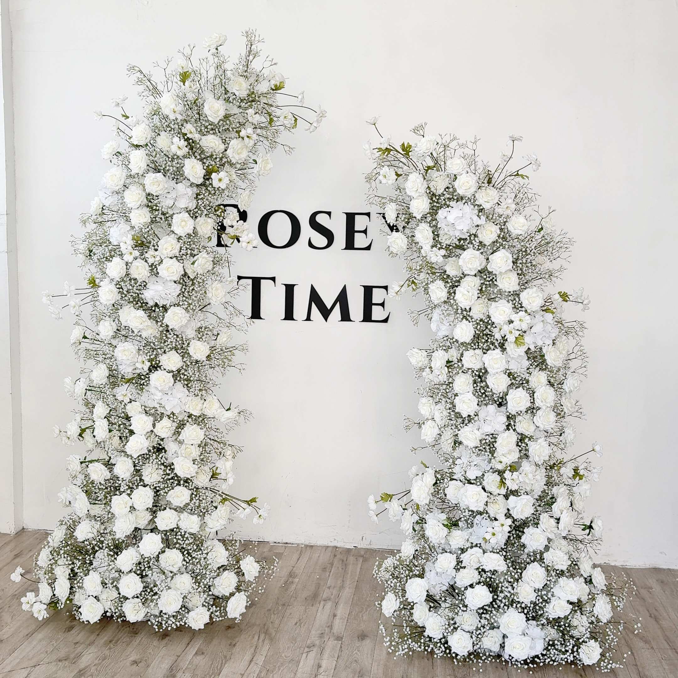 Roseytime White Roses Baby‘s Breath Flower Pillars Arch with Frame #RTP133