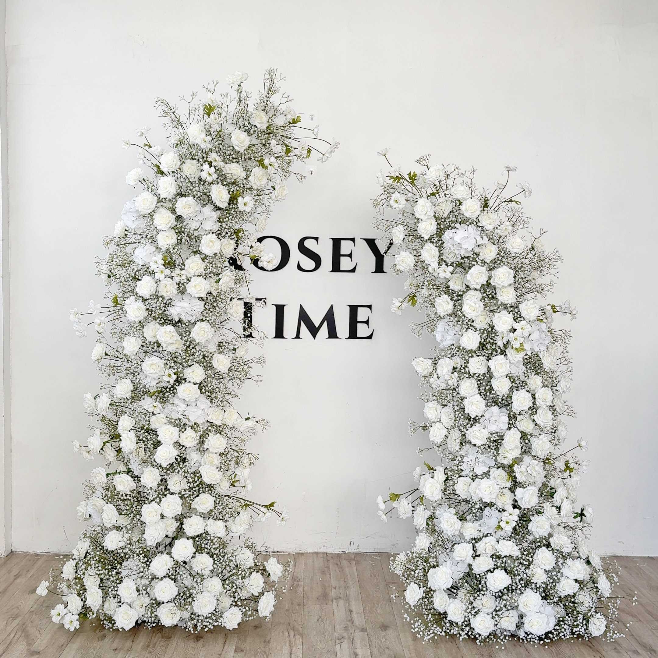 Roseytime White Roses Baby‘s Breath Flower Pillars Arch with Frame #RTP133