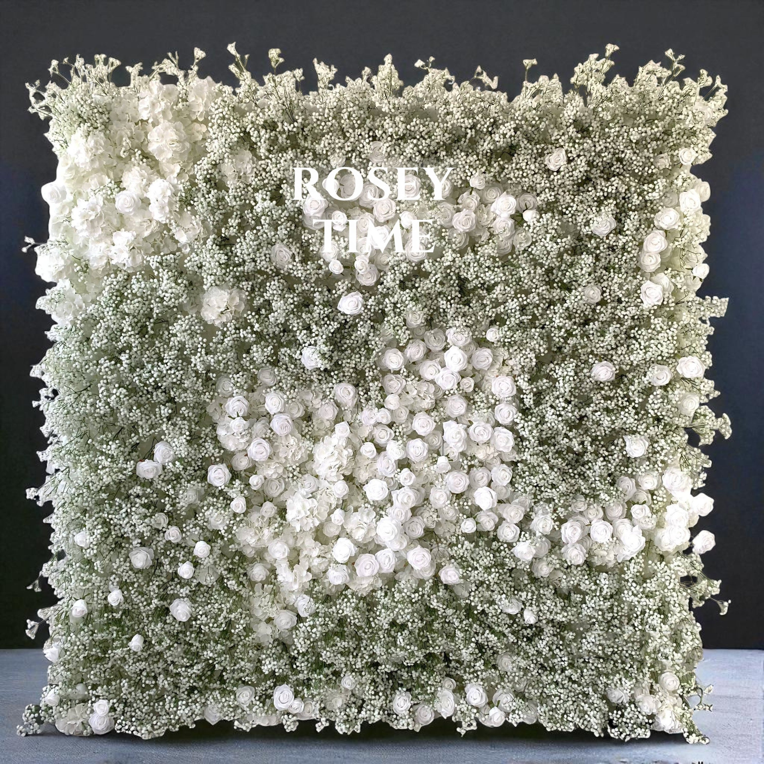Roseytime 5D White Baby‘s Breath Flower Wall Roll Up Fabric Back #RTW316