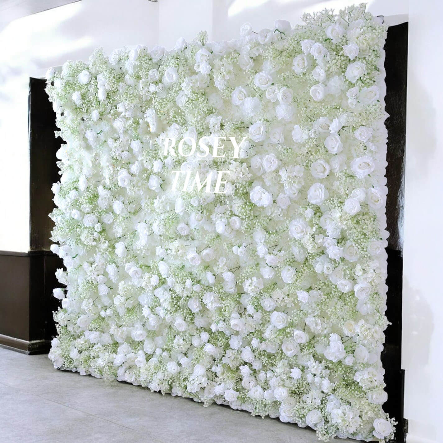 💥BF-SALE: 5D White Baby's Breath Flower Wall Roll Up Fabric Back #RTW225