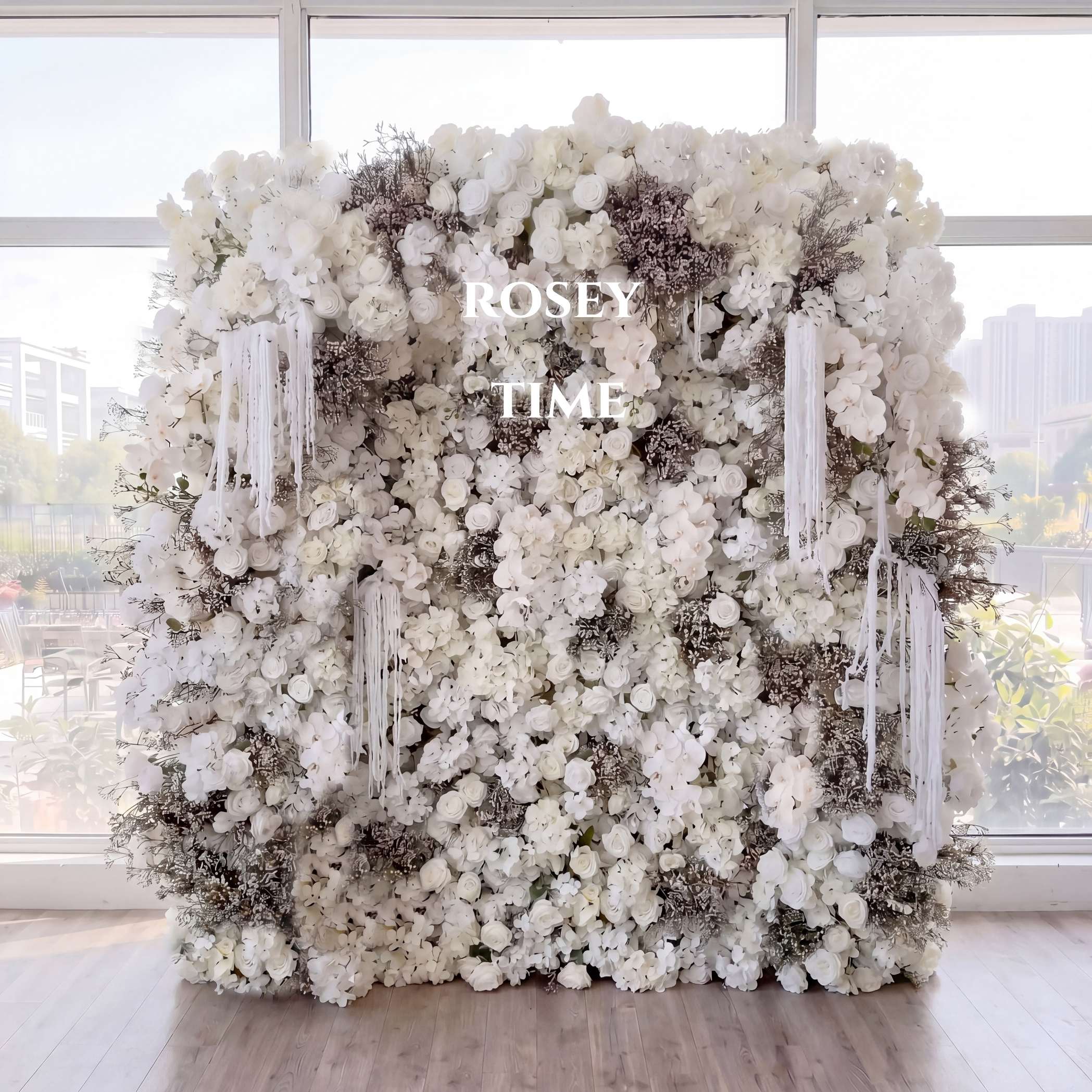 Roseytime 5D White Baby's Breath Flower Wall Roll Up Fabric Back #RTW132