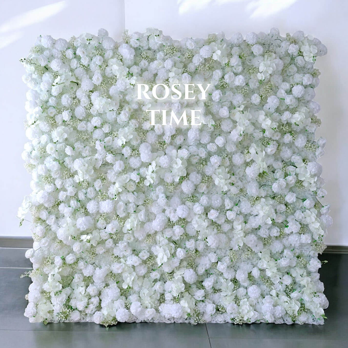 Roseytime 5D White Baby's Breath Flower Wall Roll Up Fabric Back #RTW238