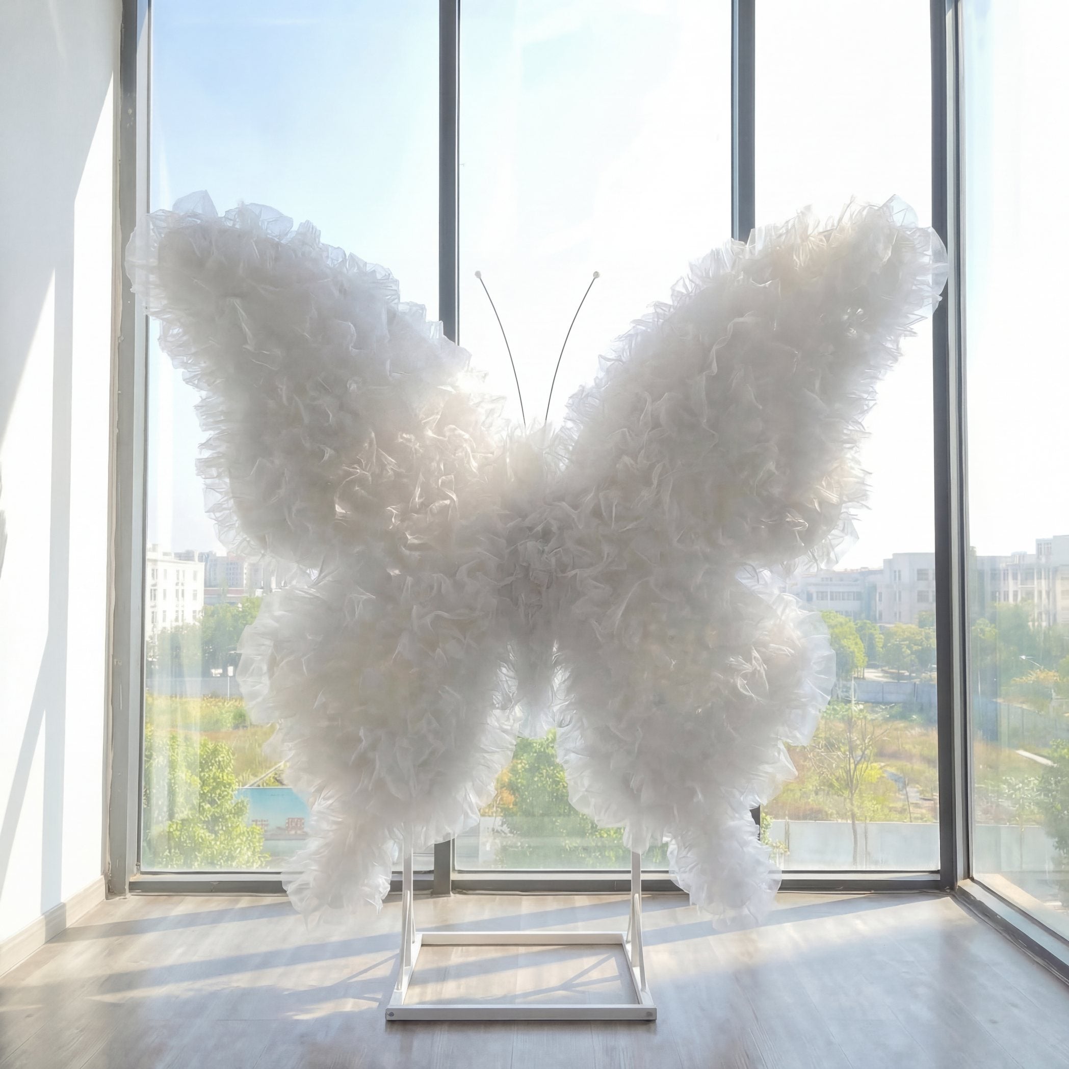 Roseytime White Tulle Butterfly Backdrop Wall Roll Up Fabric Back #RTW396