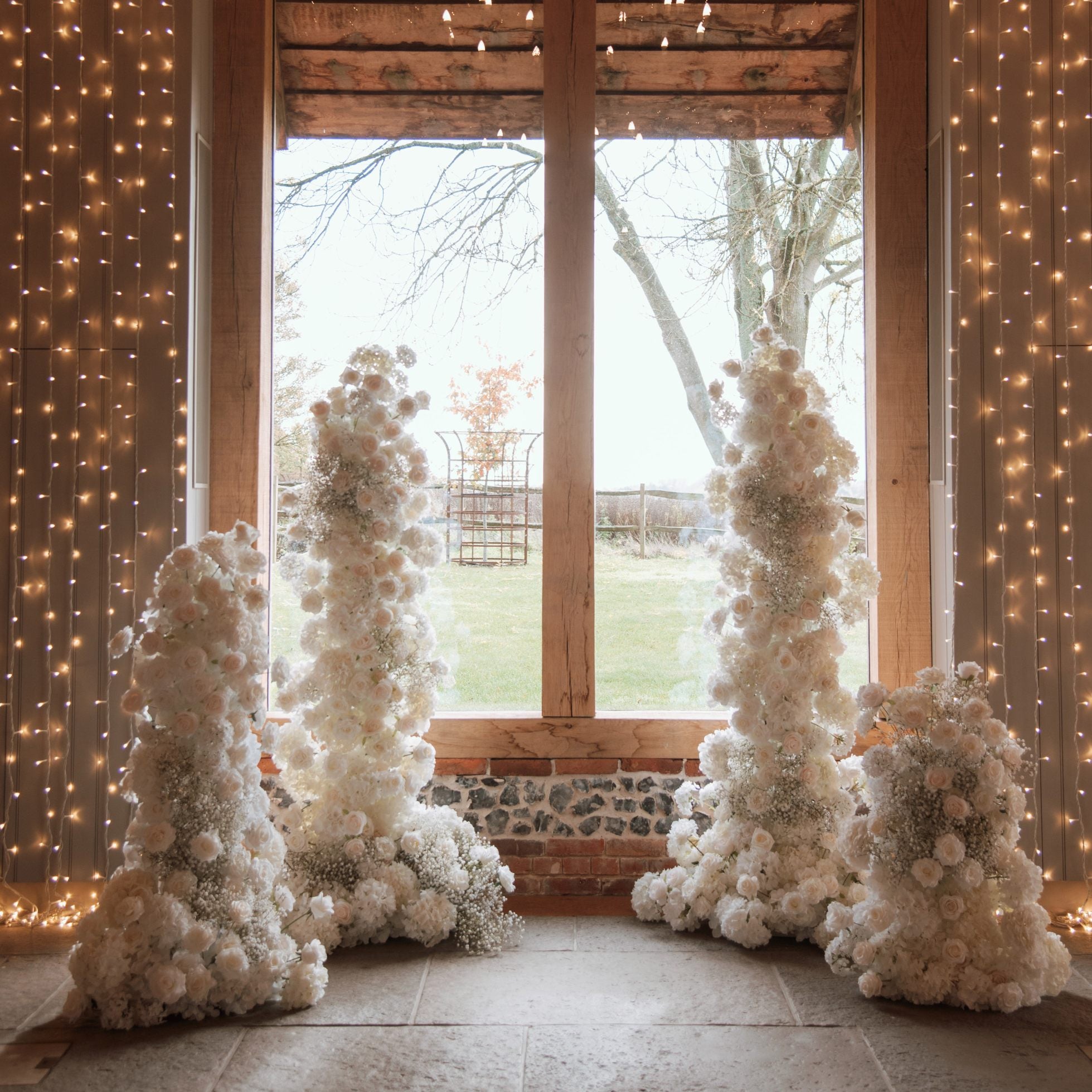 Roseytime Ivory White Flower Pillars Arch with Frame #RTP132