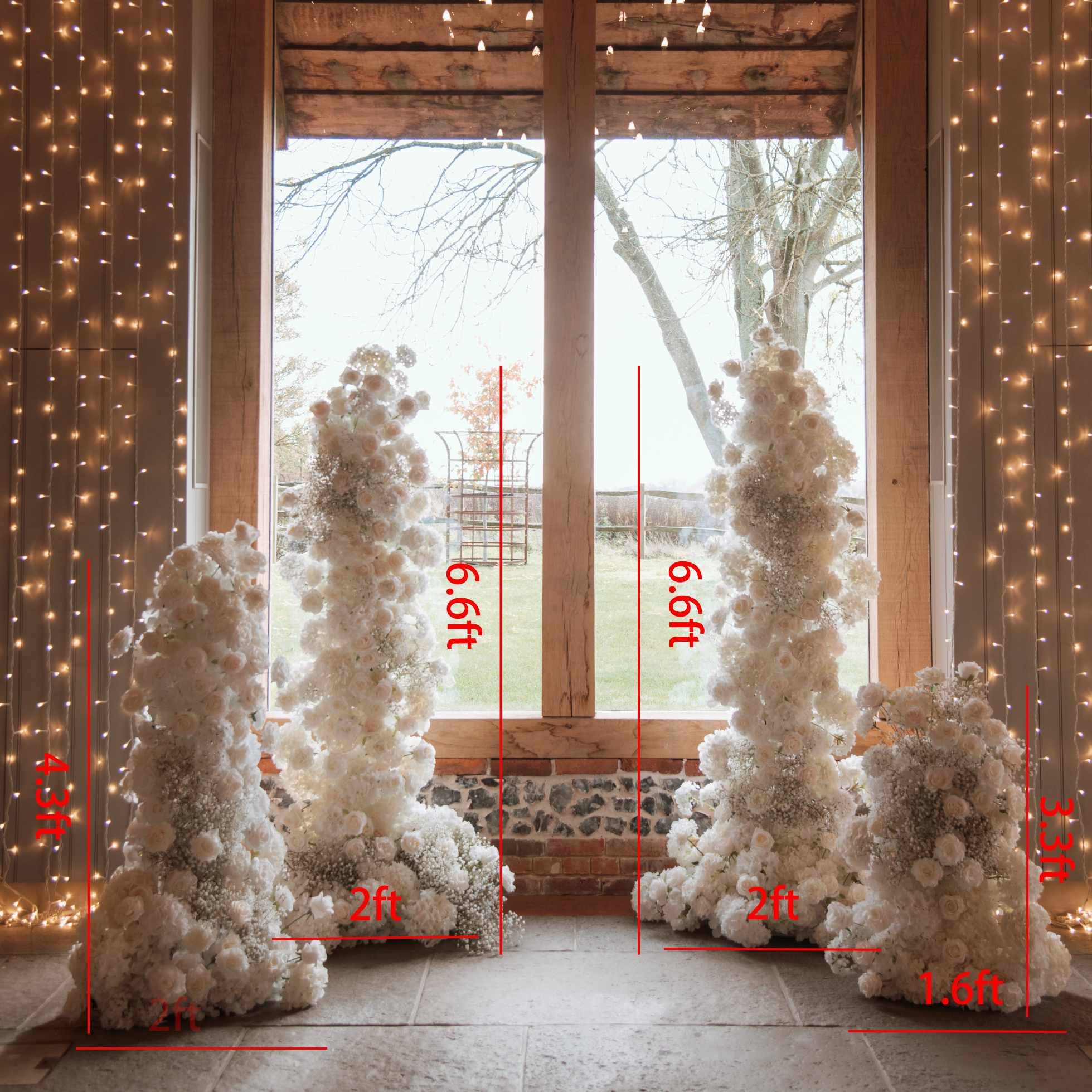 Roseytime Ivory White Flower Pillars Arch with Frame #RTP132