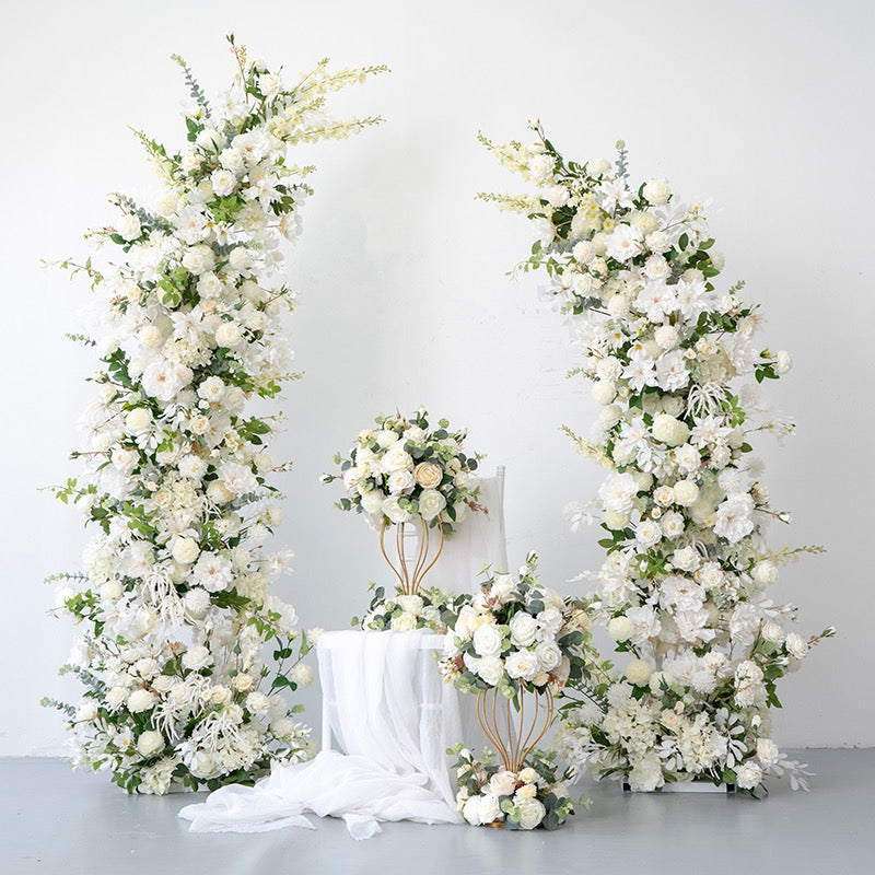 Roseytime White&Green Flower Pillars Arch with Frame #RTP012
