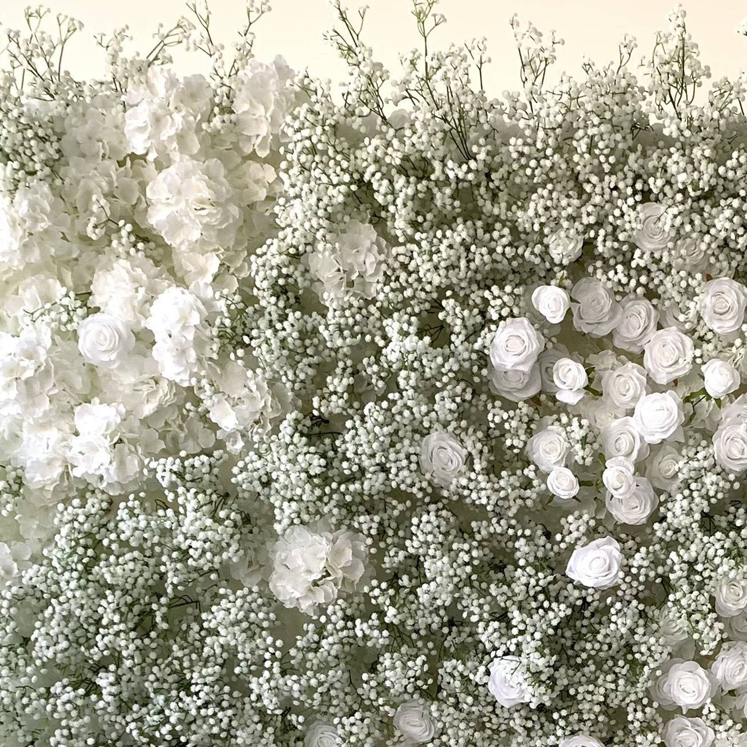Roseytime 5D White Baby‘s Breath Flower Wall Roll Up Fabric Back #RTW316
