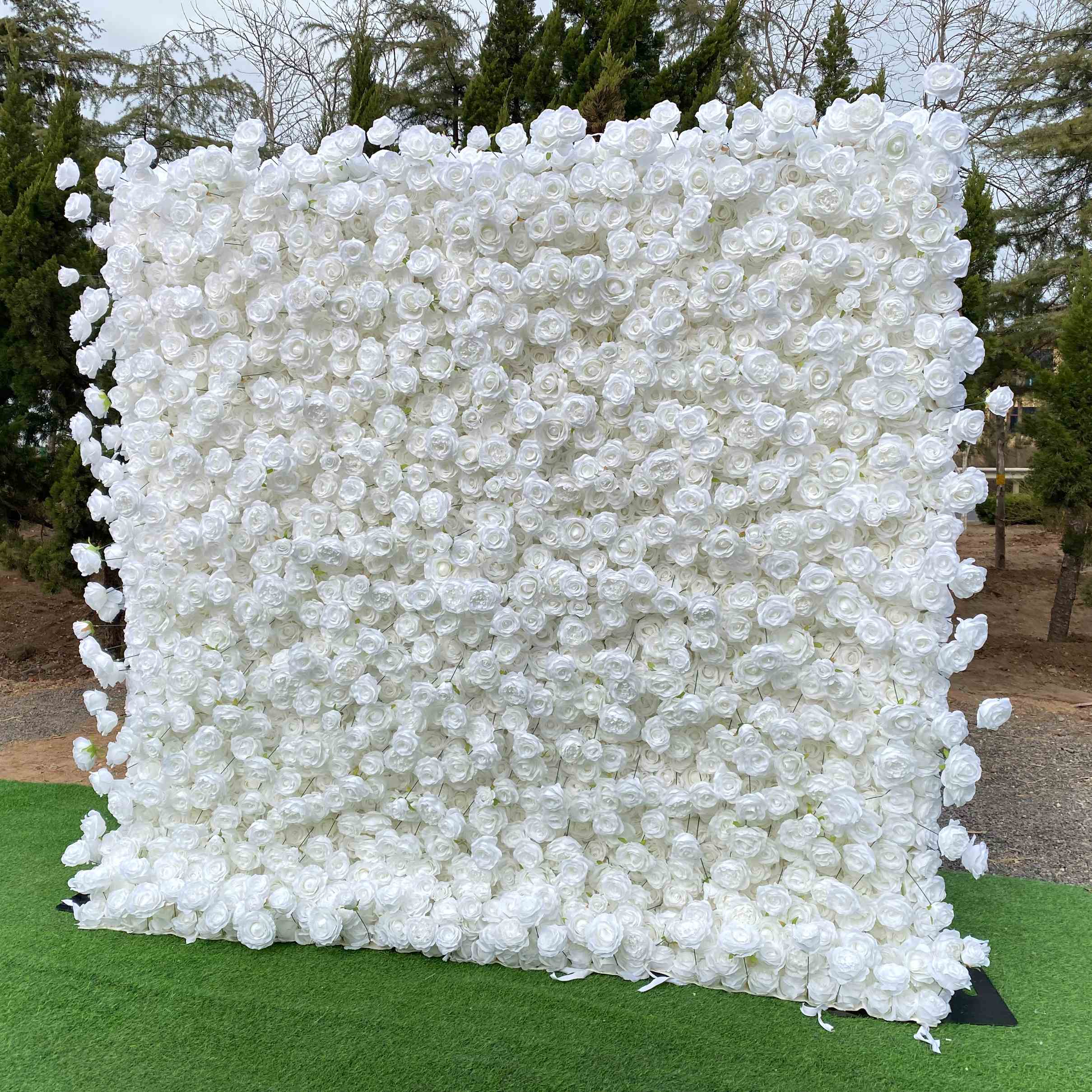 Roseytime 3D Flower Wall White Roses with Austin Roses Roll Up Fabric Back #RTW178