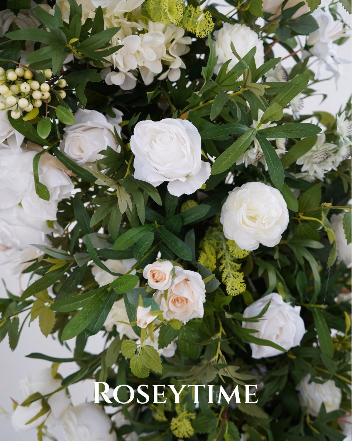 Roseytime White&Green Flower Pillars Arch with Frame #RTP168