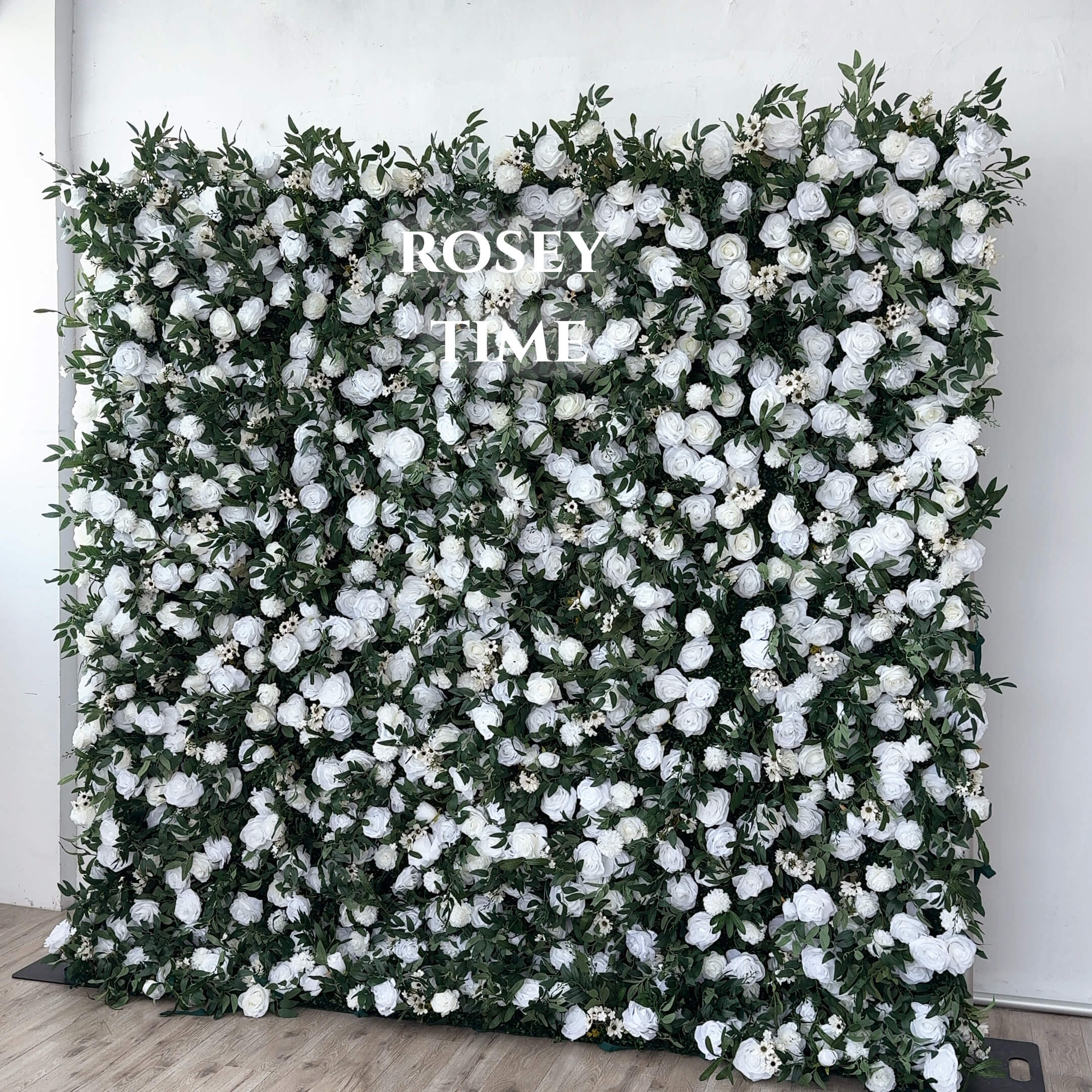 Roseytime 5D White&Green Flower Wall Fabric Back Roll Up #RTW041