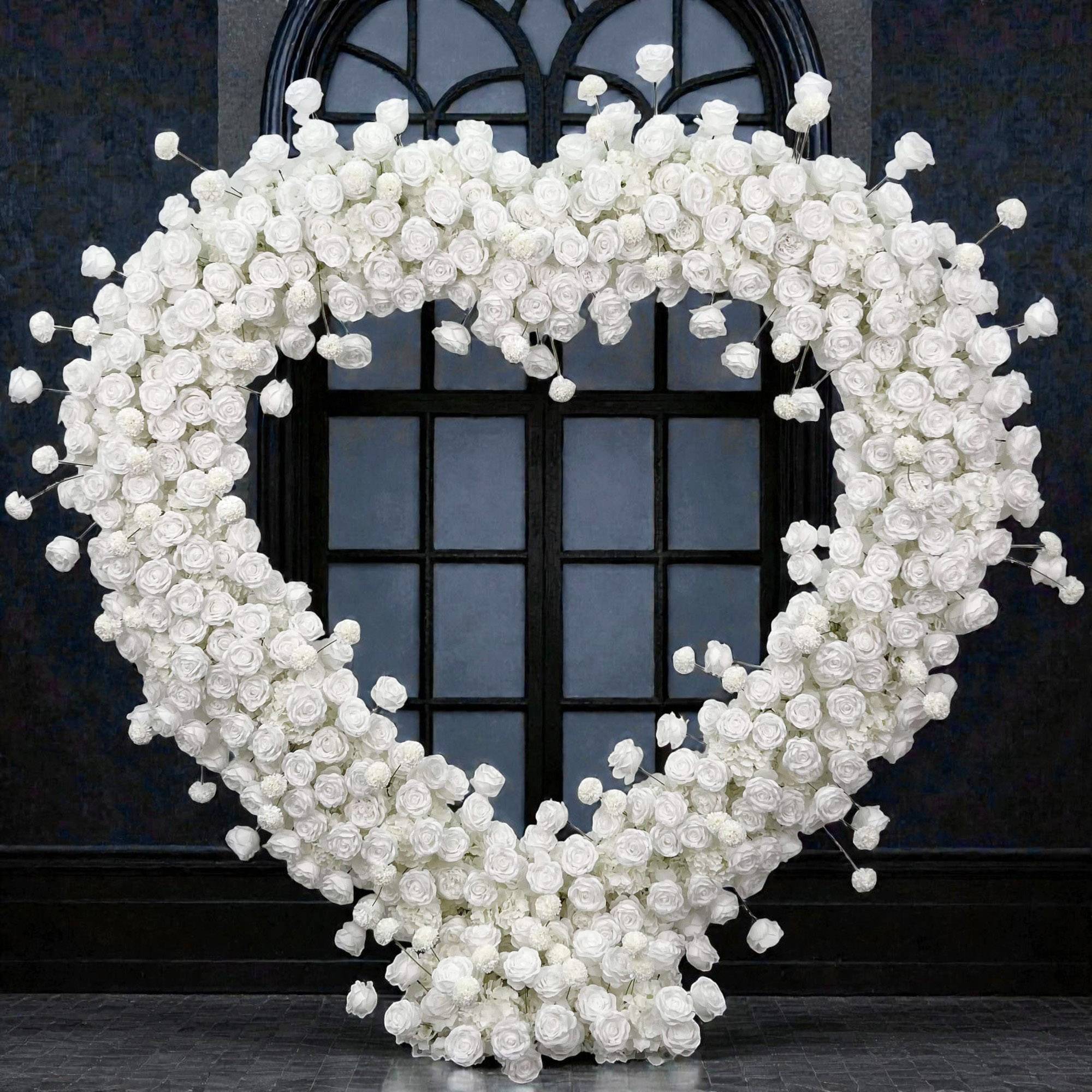 RoseyTime White Rose Heart Flower Arch With Frame Foam Back #RTA394