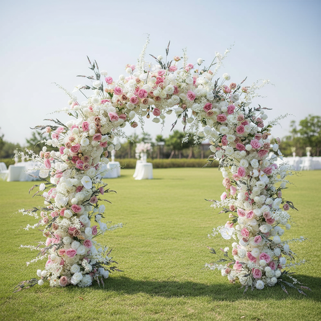 RoseyTime White&Pink Flower Arch n-shape Round Arch #RTA155