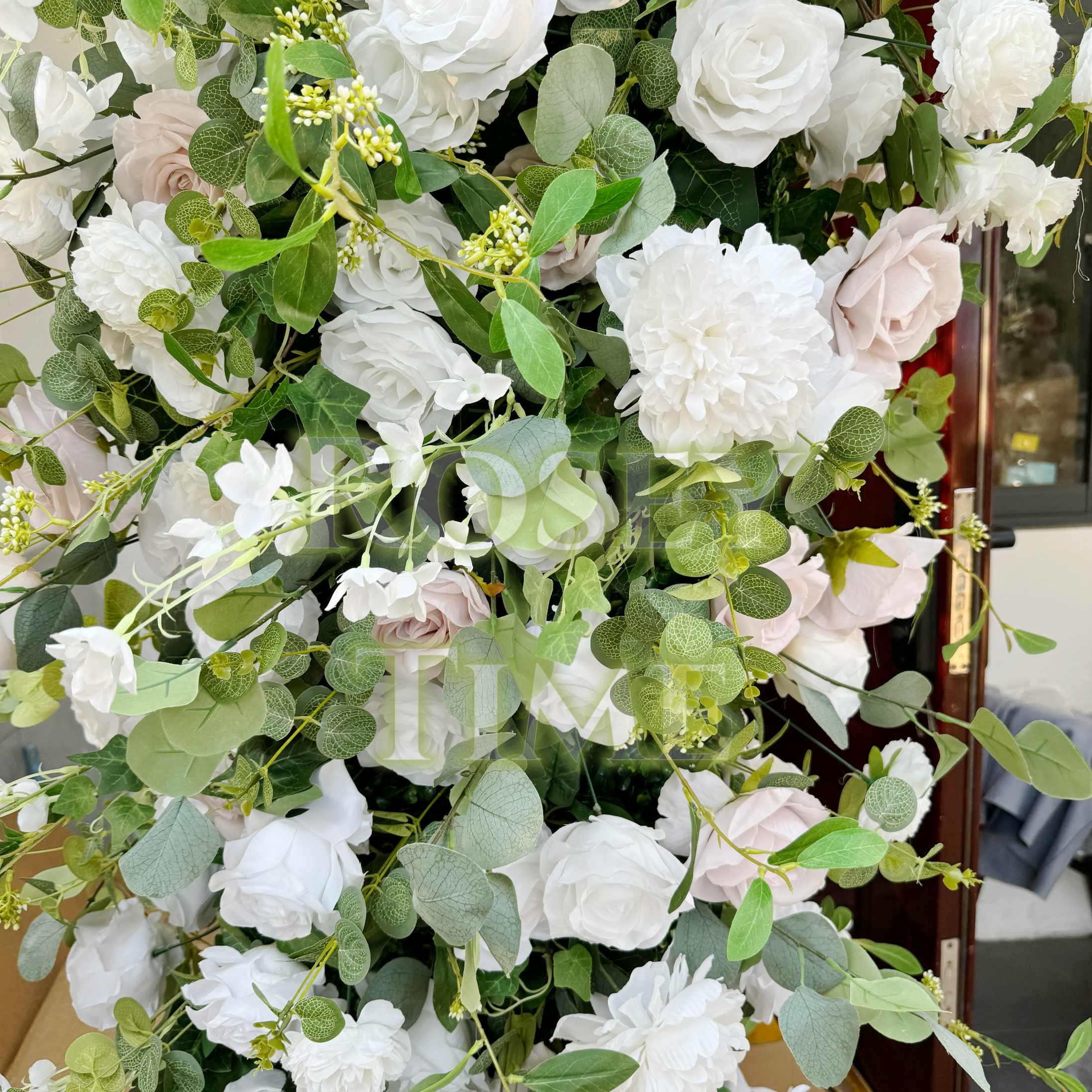Roseytime White Blush Pink Square Flower Arch Fabric Back#RTA055