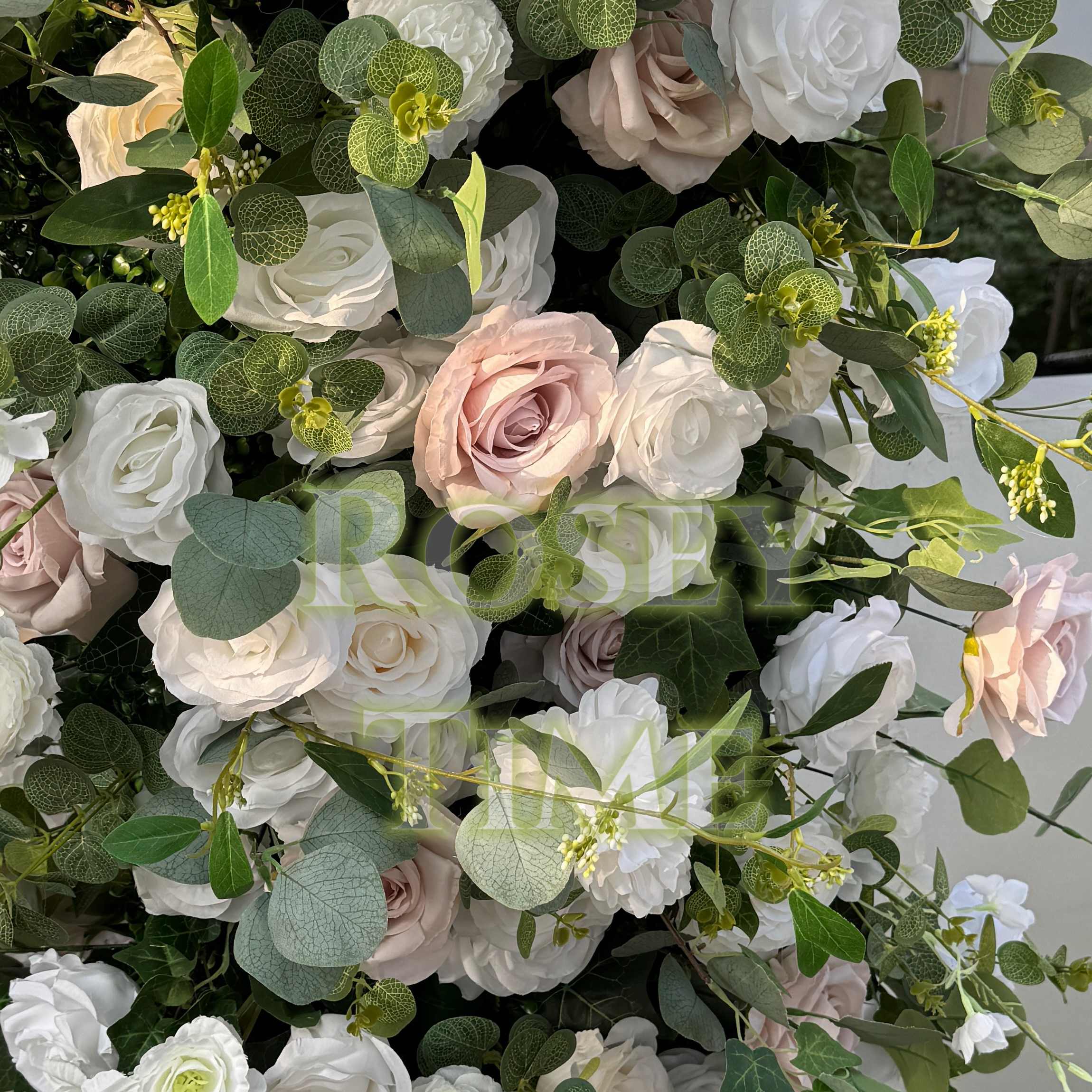 Roseytime White Blush Pink Square Flower Arch Fabric Back#RTA055