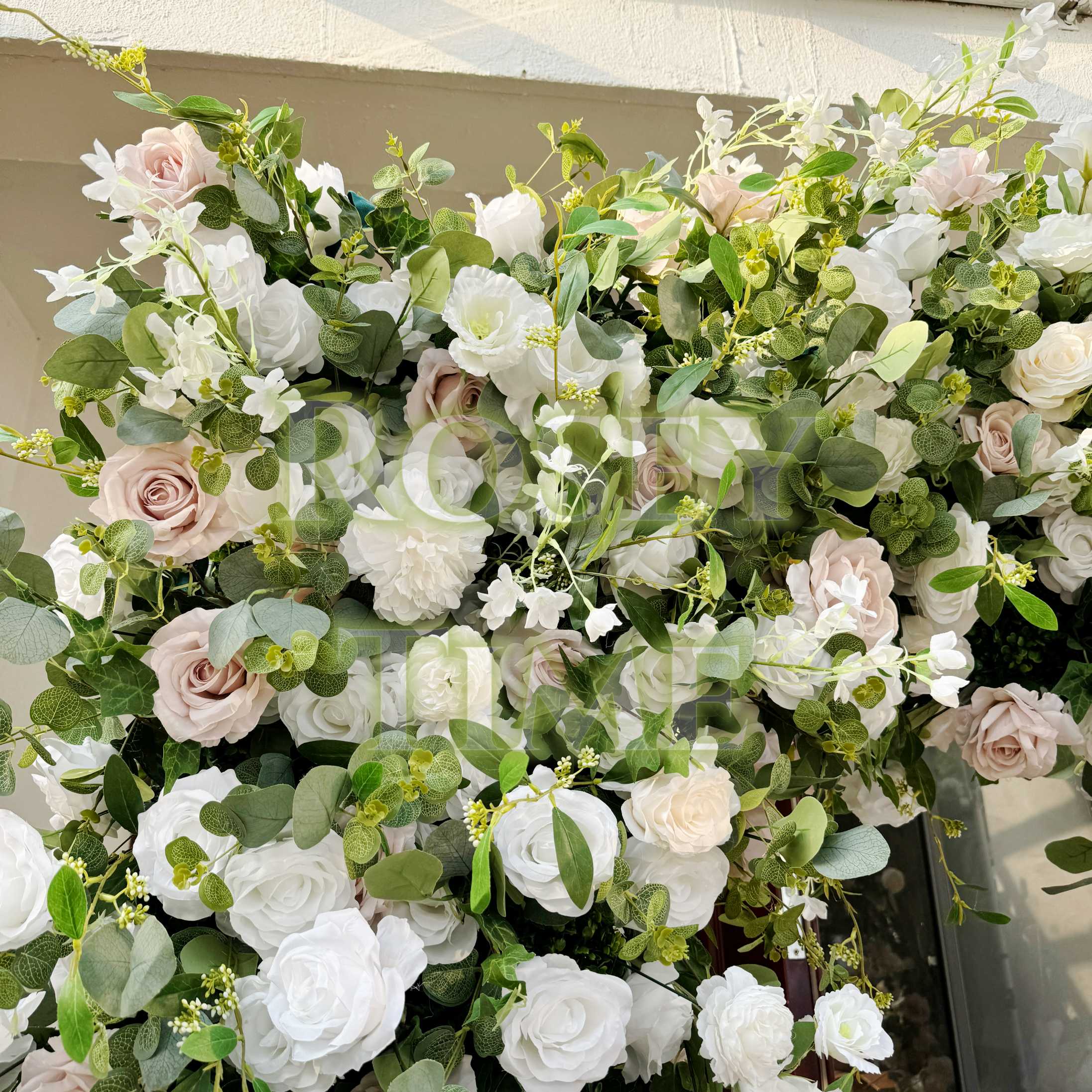 Roseytime White Blush Pink Square Flower Arch Fabric Back#RTA055