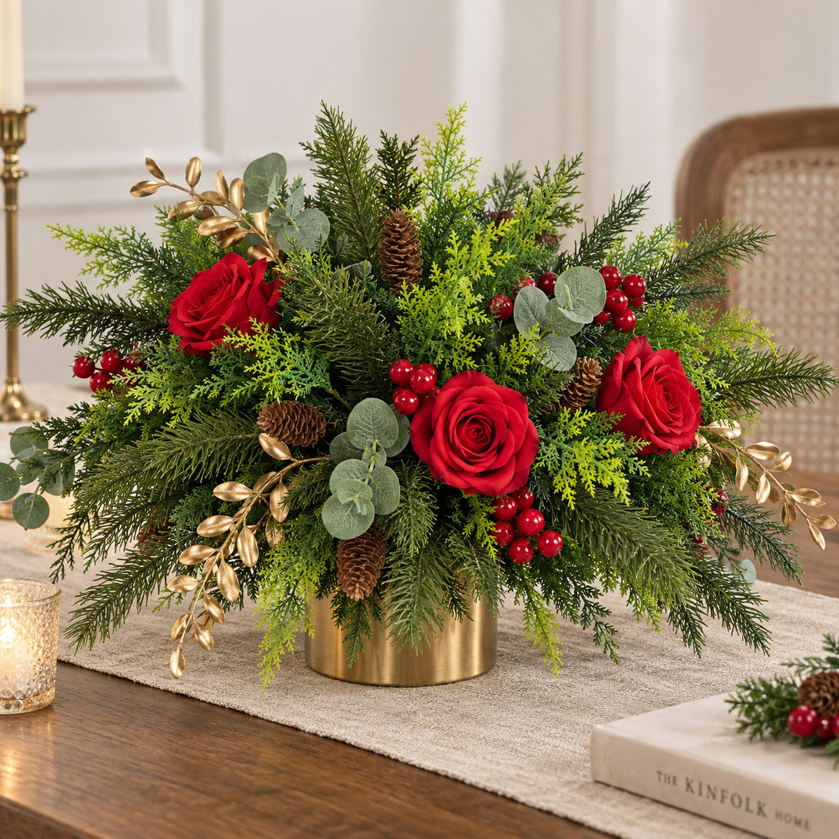 Roseytime Christmas Table Flower Arrangement #RTT046