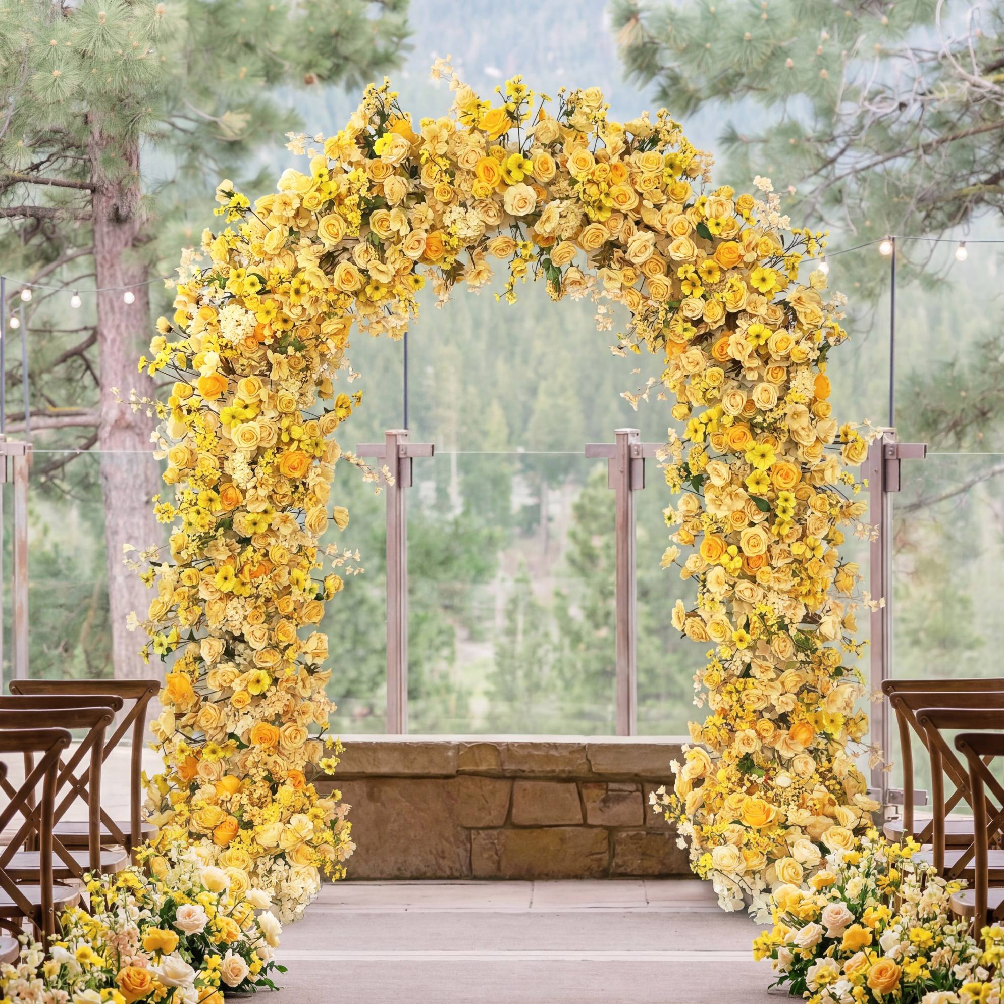 RoseyTime Yellow Flower Round Arch With Frame #RTA092