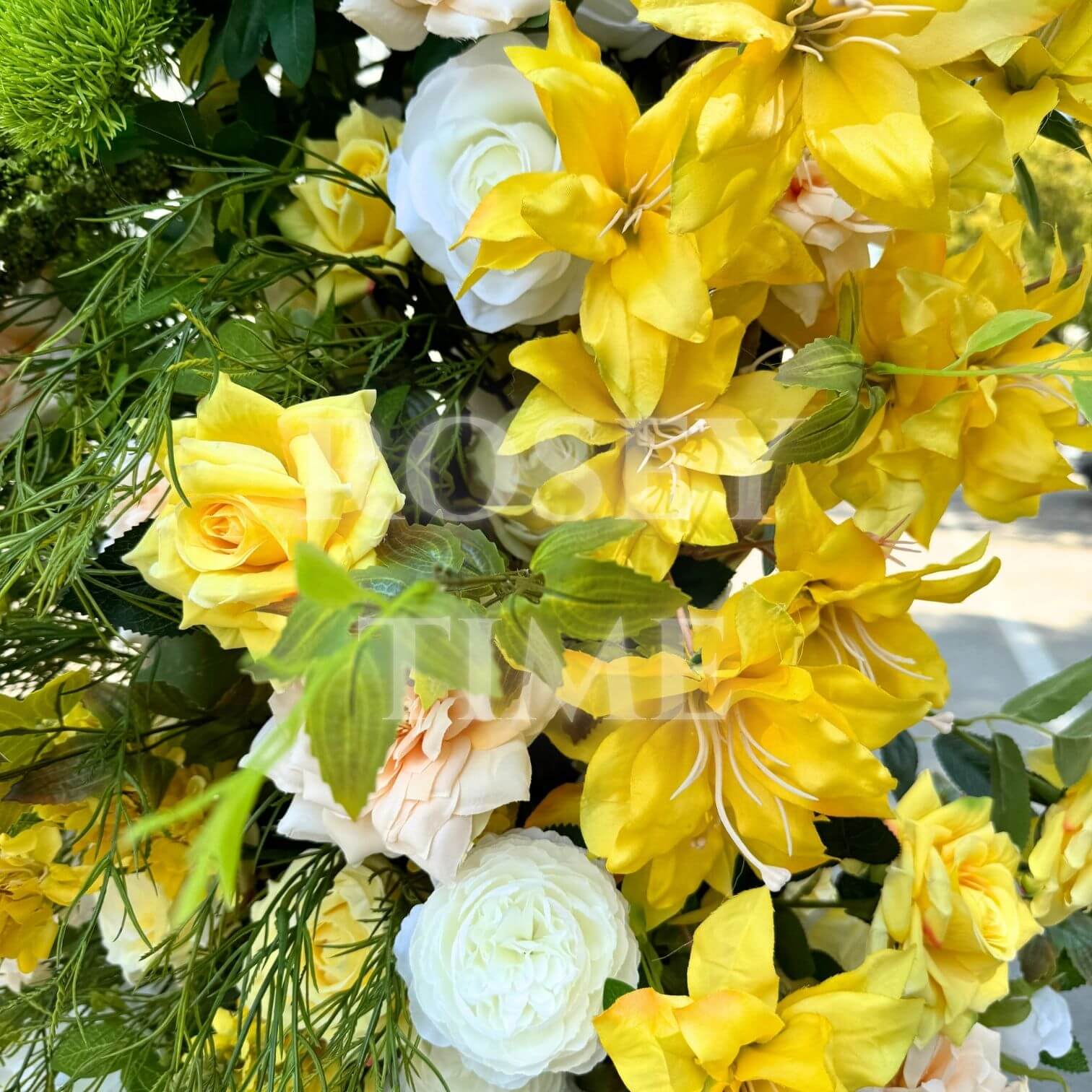 RoseyTime Green Yellow Flower Pillars Arch with Frame #RTP036