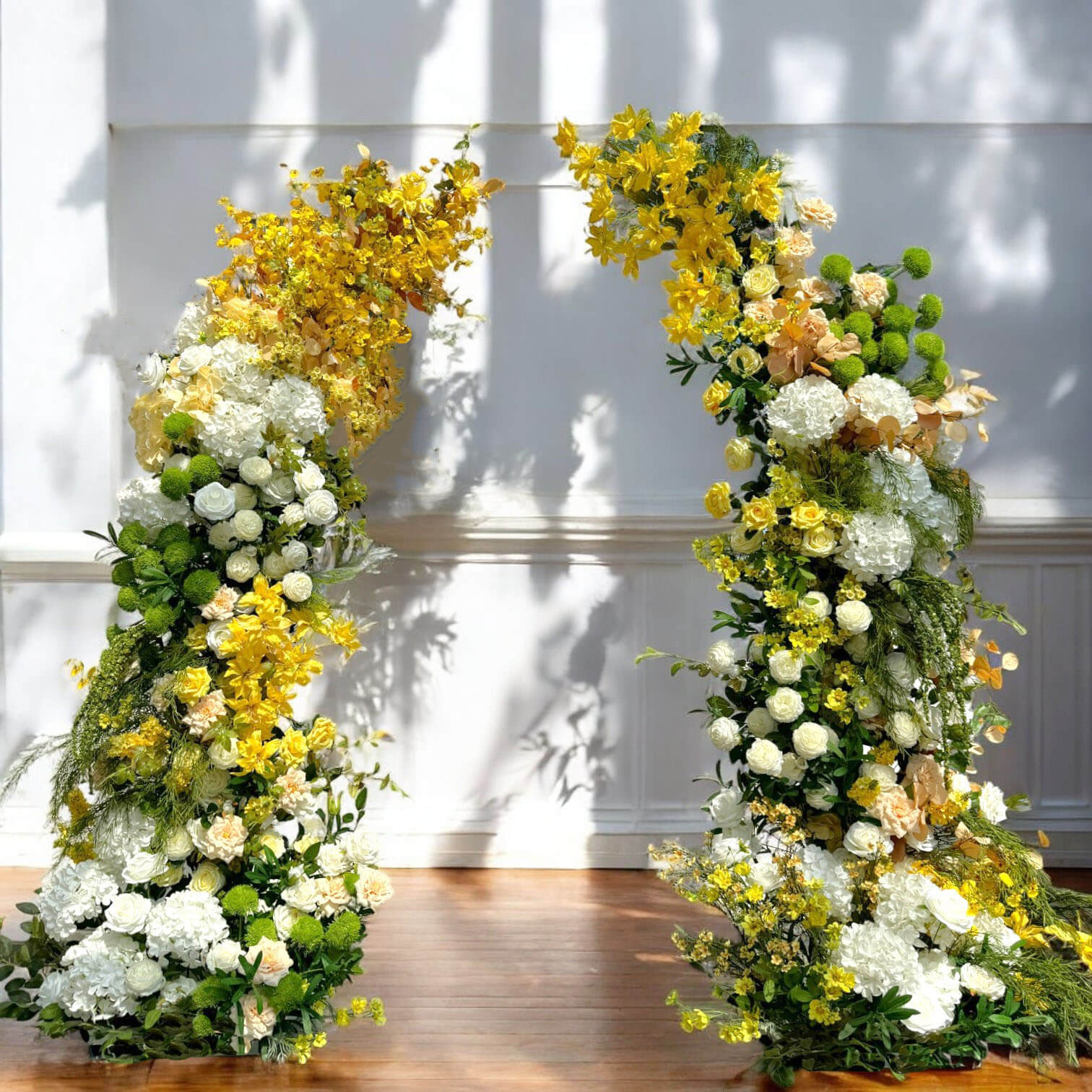 RoseyTime Green Yellow Flower Pillars Arch with Frame #RTP036