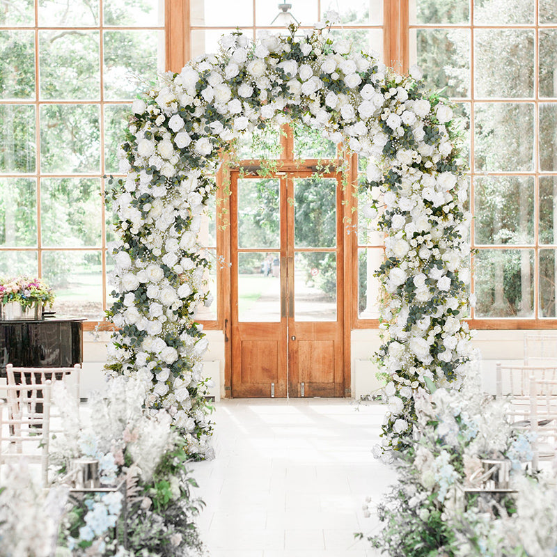 RoseyTime White&Green Flower Round Arch With Frame #RTA064