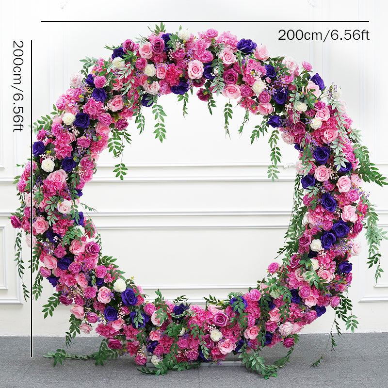 RoseyTime Purple Pink Flower Circle Arch Fabric Back