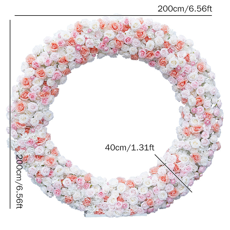 RoseyTime Pink Artificial Flower Circle Arch Fabric Back