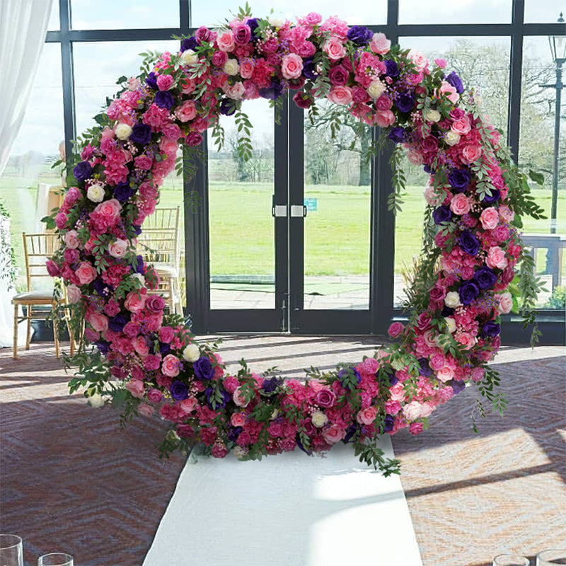 RoseyTime Purple Pink Flower Circle Arch Fabric Back