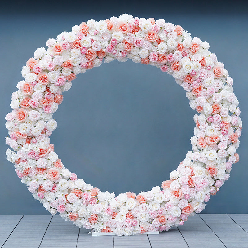 RoseyTime Pink Artificial Flower Circle Arch Fabric Back