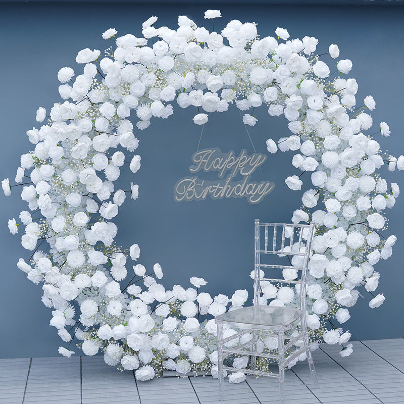 RoseyTime White Baby's breath Circle Flower Arch Fabric Back 6.6*6.6ft