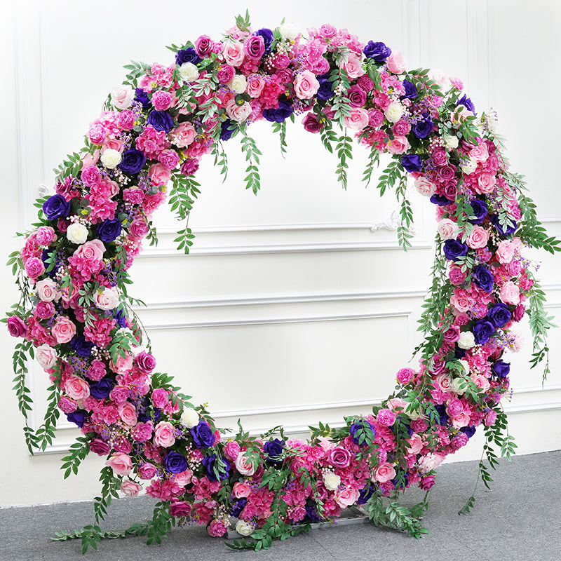RoseyTime Purple Pink Flower Circle Arch Fabric Back